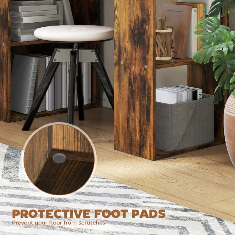 Computer Desk 120cm with 6-Tier Bookshelves, Rustic Brown Wood-Effect