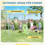 AIYAPLAY 3 in 1 Swing Set, Outdoor with 2 Swings, Basketball Hoop, Soccer Goal, Metal Frame