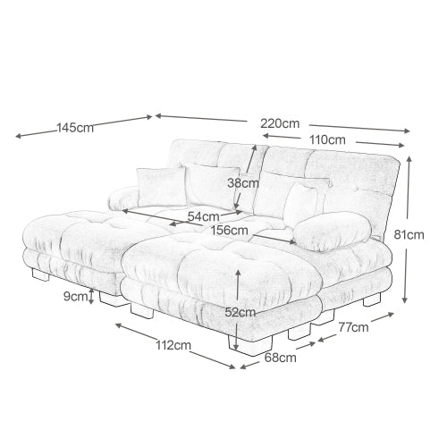 Cloud Corner Sofa, Double with Lumbar & Decorative Pillows, Wide Armrests & 2 Ottomans, Chenille Grey