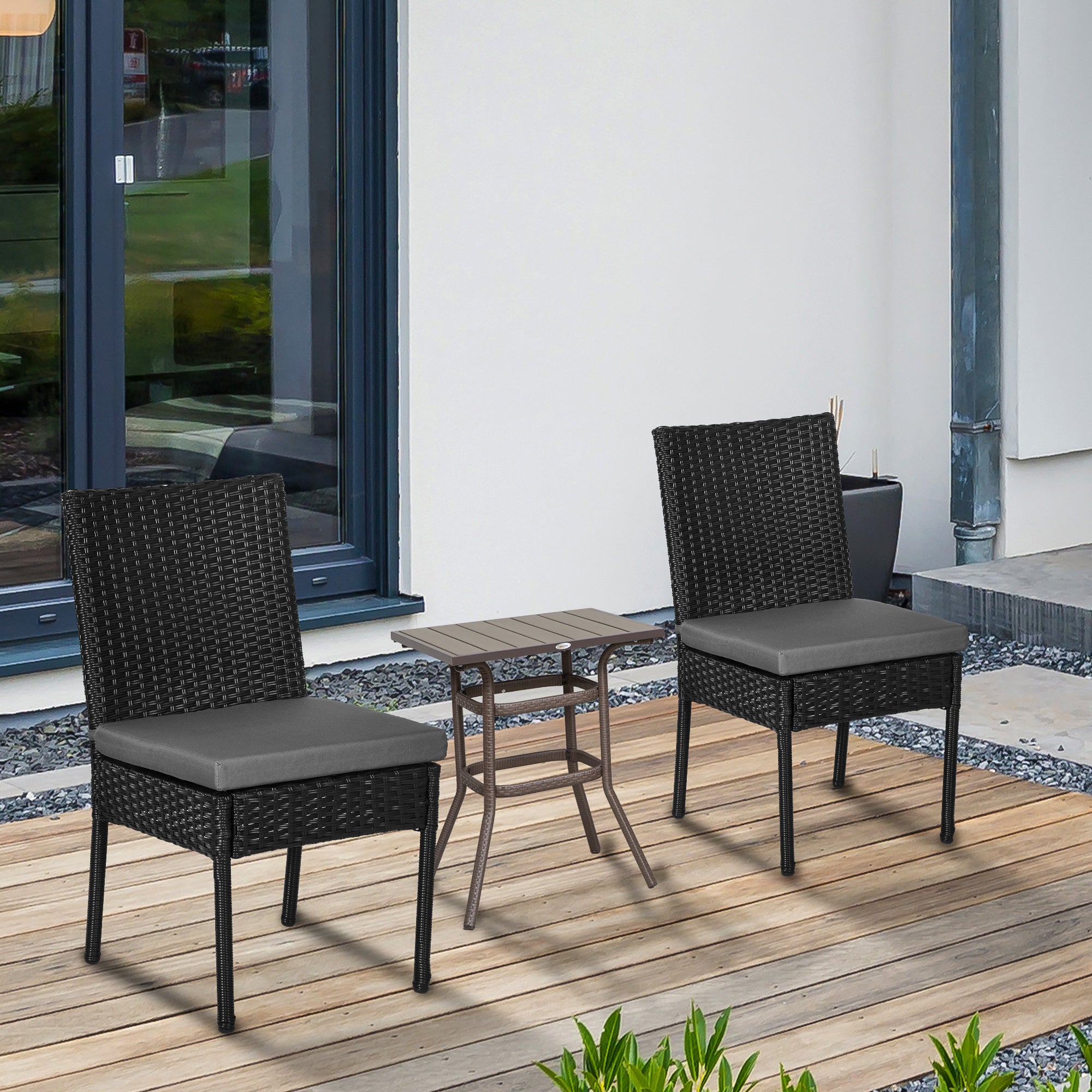 Set of Two Armless Garden Chairs Rattan - Black