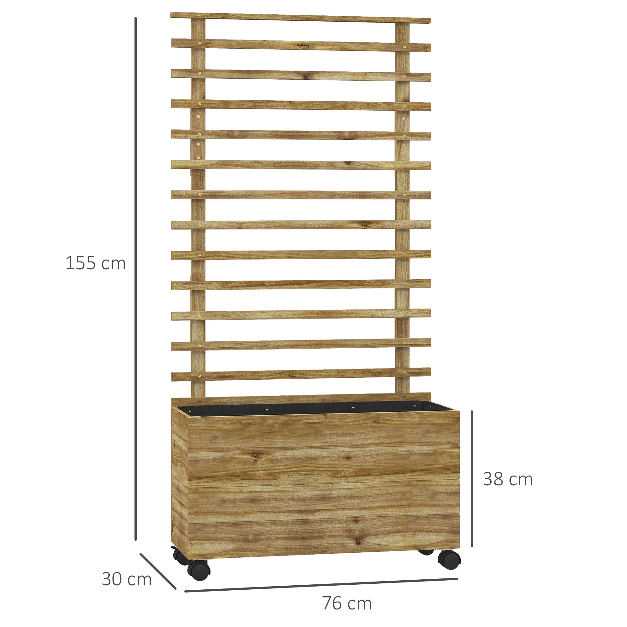 Wooden Raised Planter with Back Trellis, Natural Finish