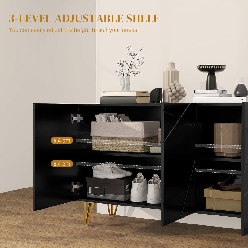 Modern Luxe Sideboard, High Gloss with Hairpin Legs - Black