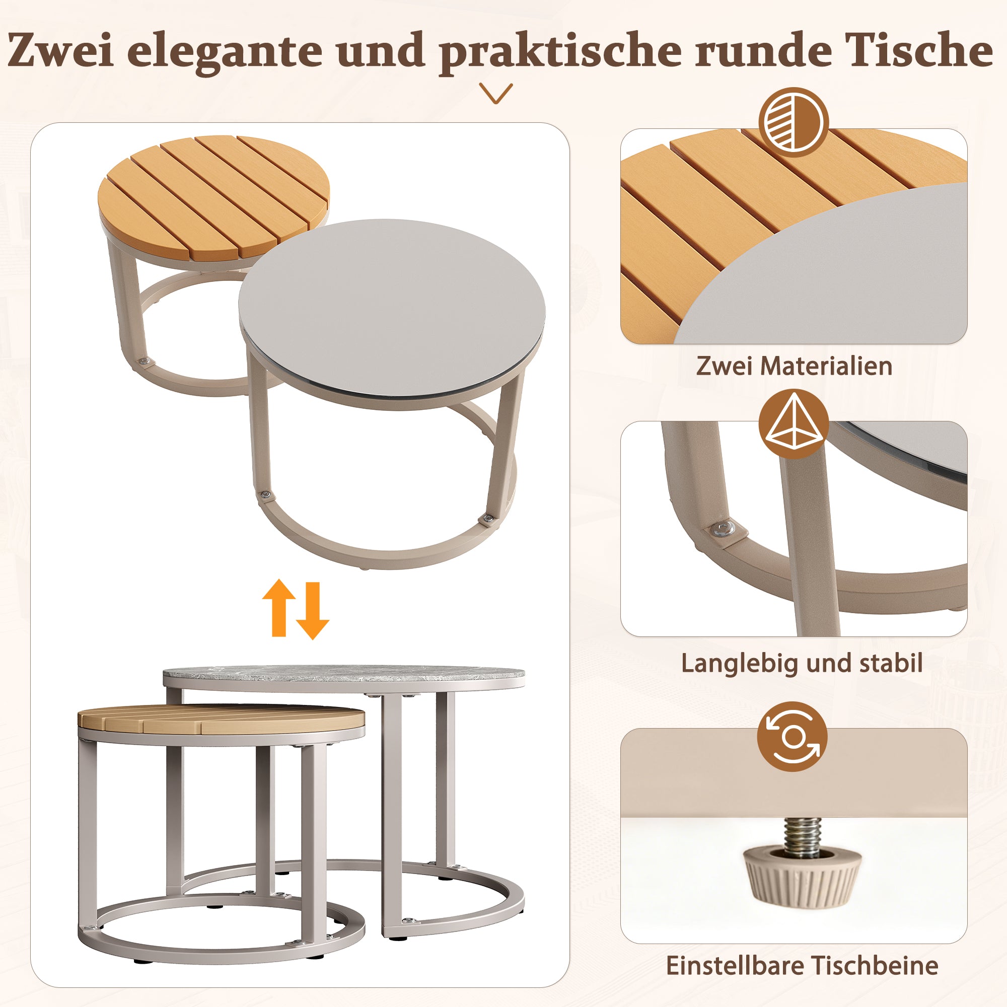 Garden Lounge Set Modular 5-6 Seater Adjustable Legs Water-Repellent Cushions - Beige