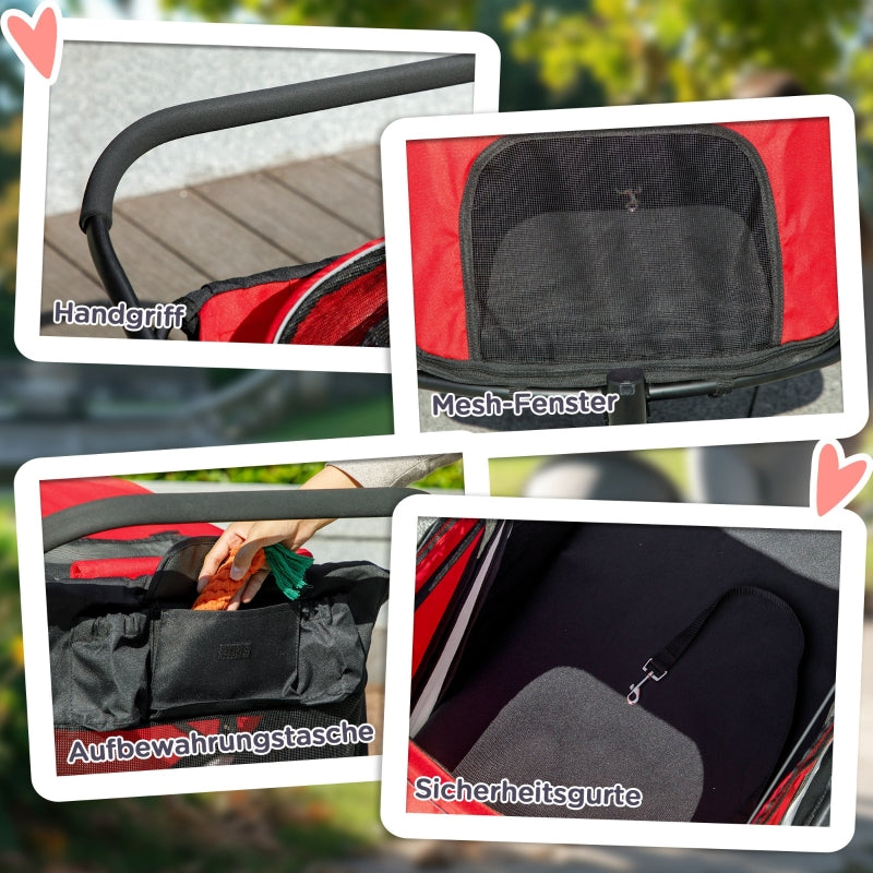 Dog Buggy Foldable, Reclining Cushion, Steel Frame, Red/Black