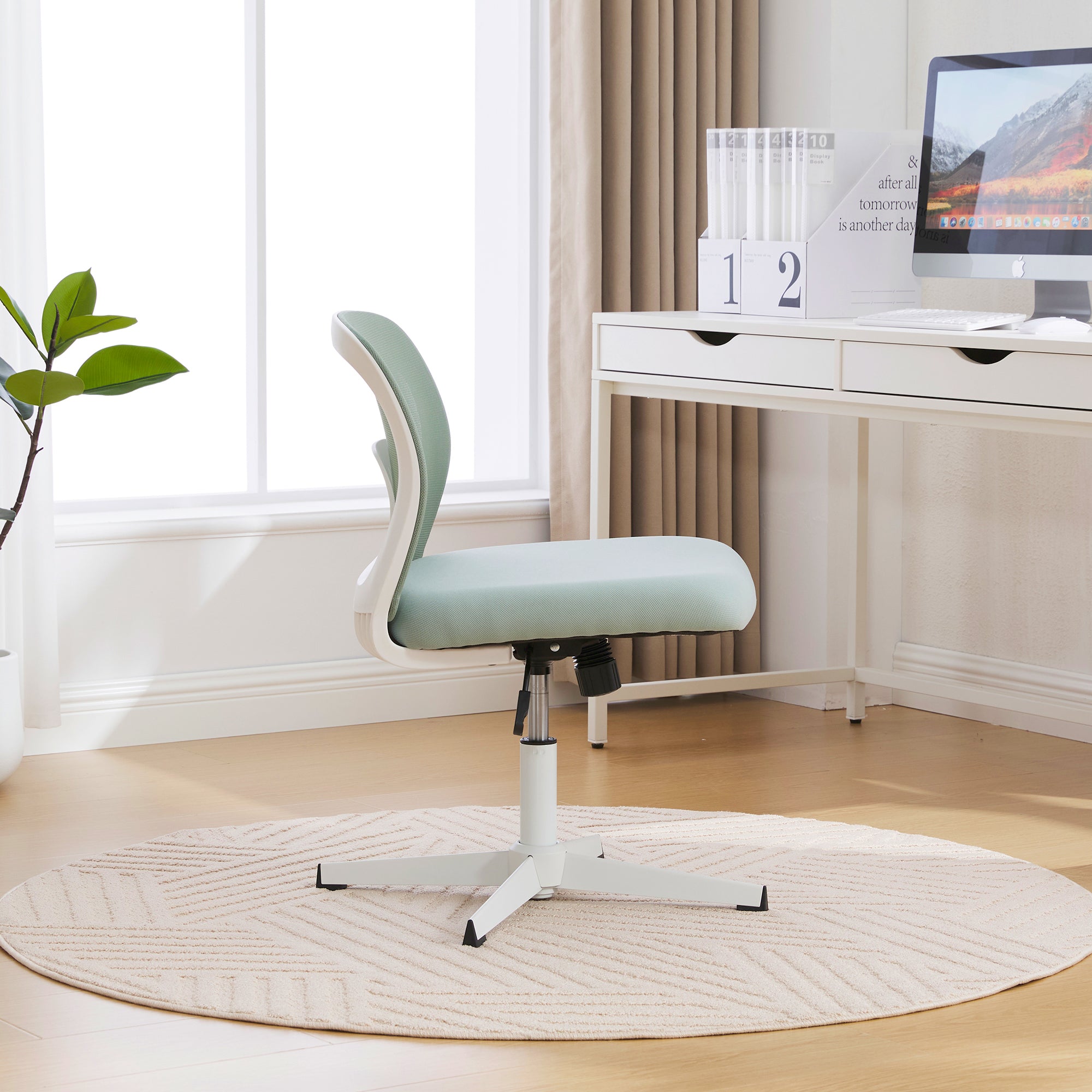 Armless office chairs, reading chairs with wide upholstery, rocking, height adjustable, 360° rotatable