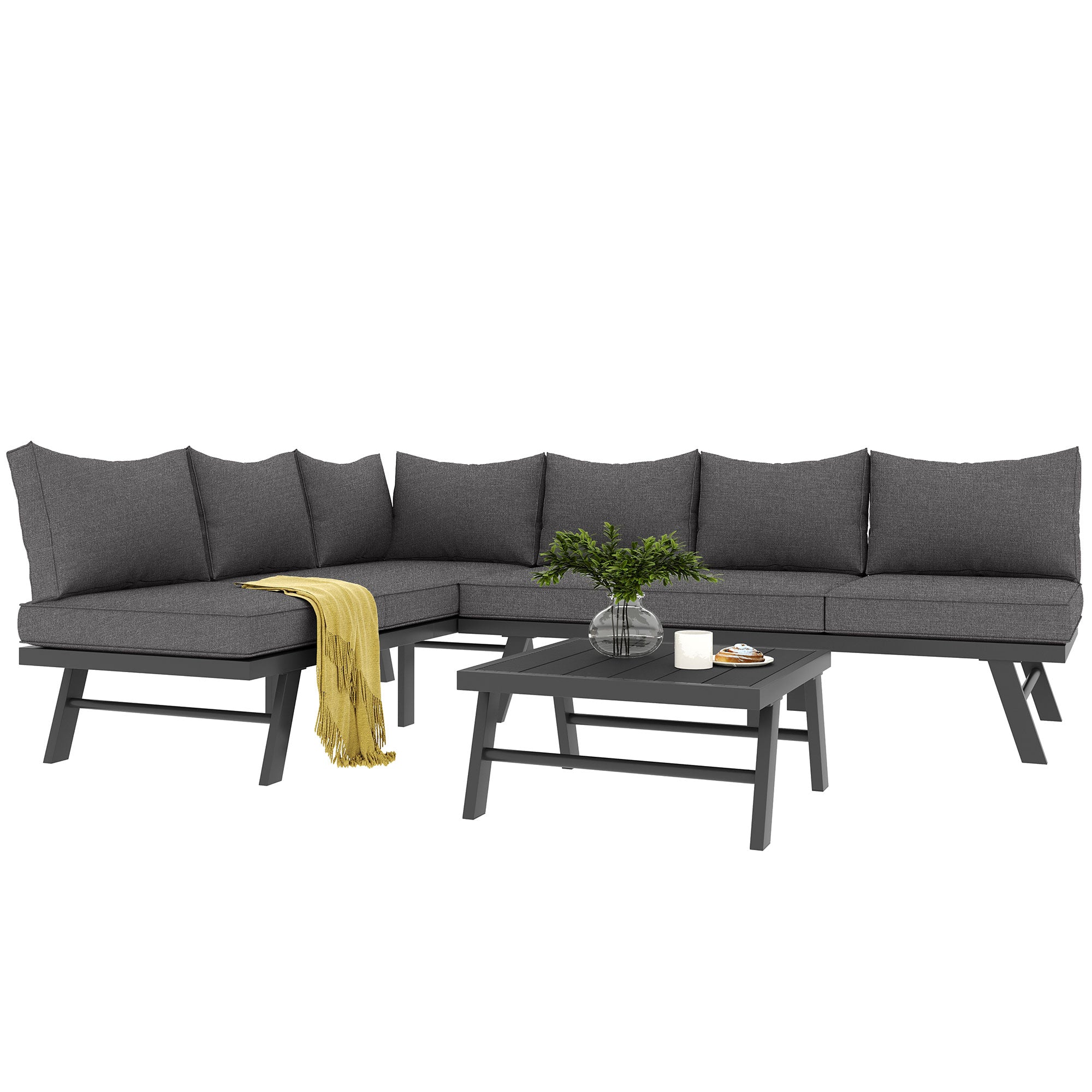 Garden furniture set lounge chair set 5-6 people 2 3-seater sofas 1 table with 7 gray cushions dark gray galvanized iron