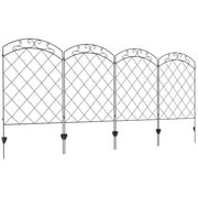 Picket Fence Panels, Decorative Swirls Outdoor Set of 4, Steel Black