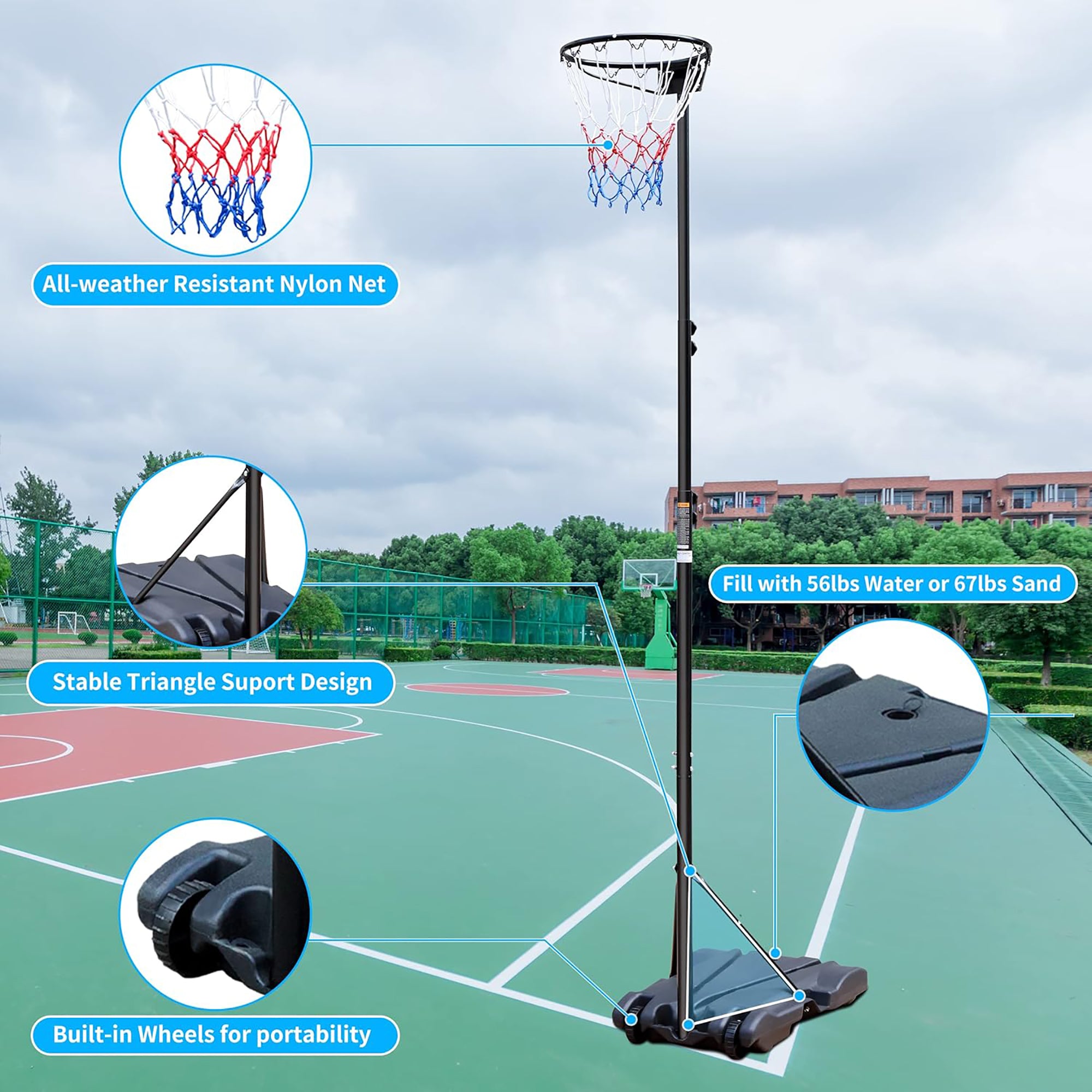 Basketball Hoop, Adjustable Height, Portable & Mobile, 8.5-10FT Range, Indoor/Outdoor Use