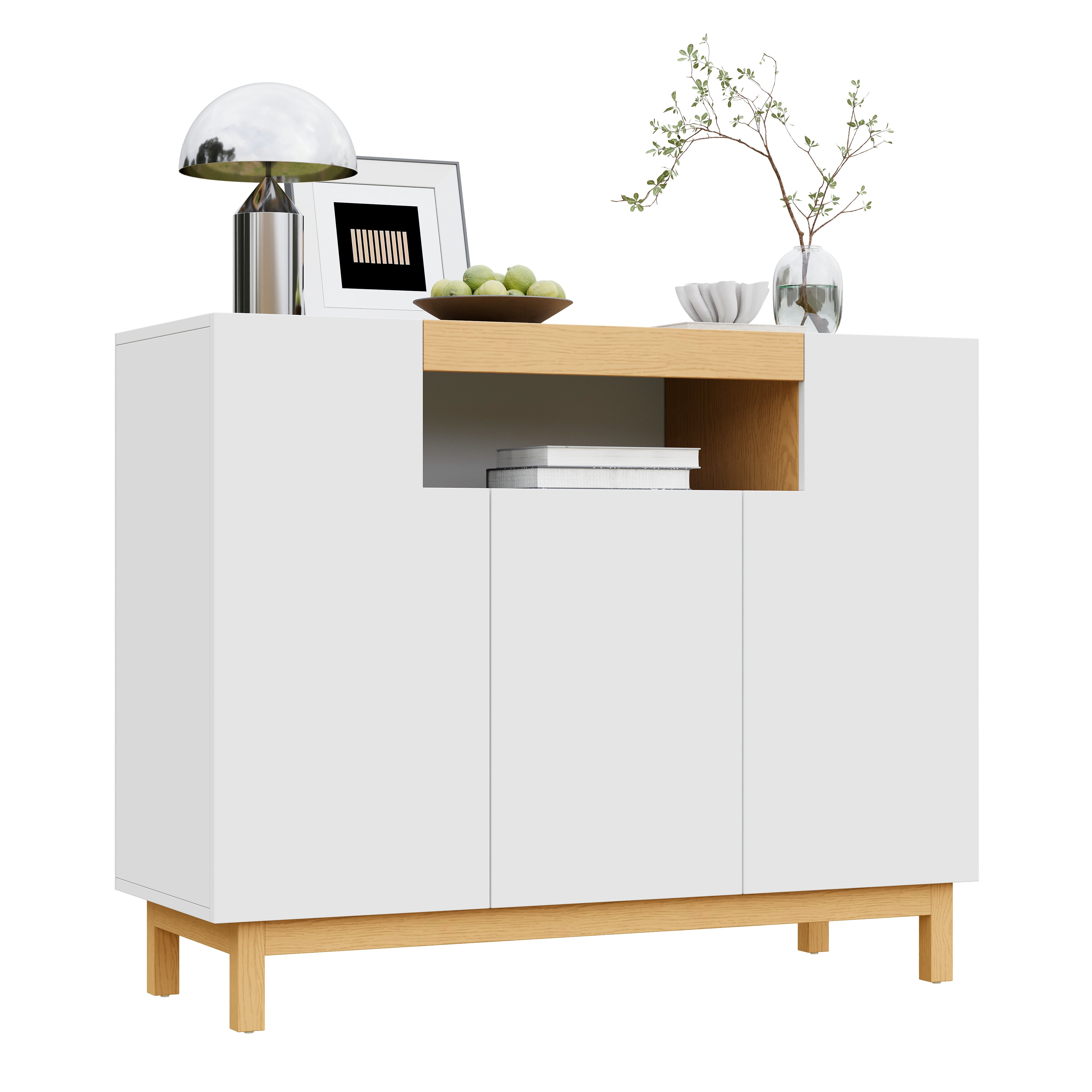 Sideboard, 3-Door Multifunctional Storage Cabinet for Living & Dining, White