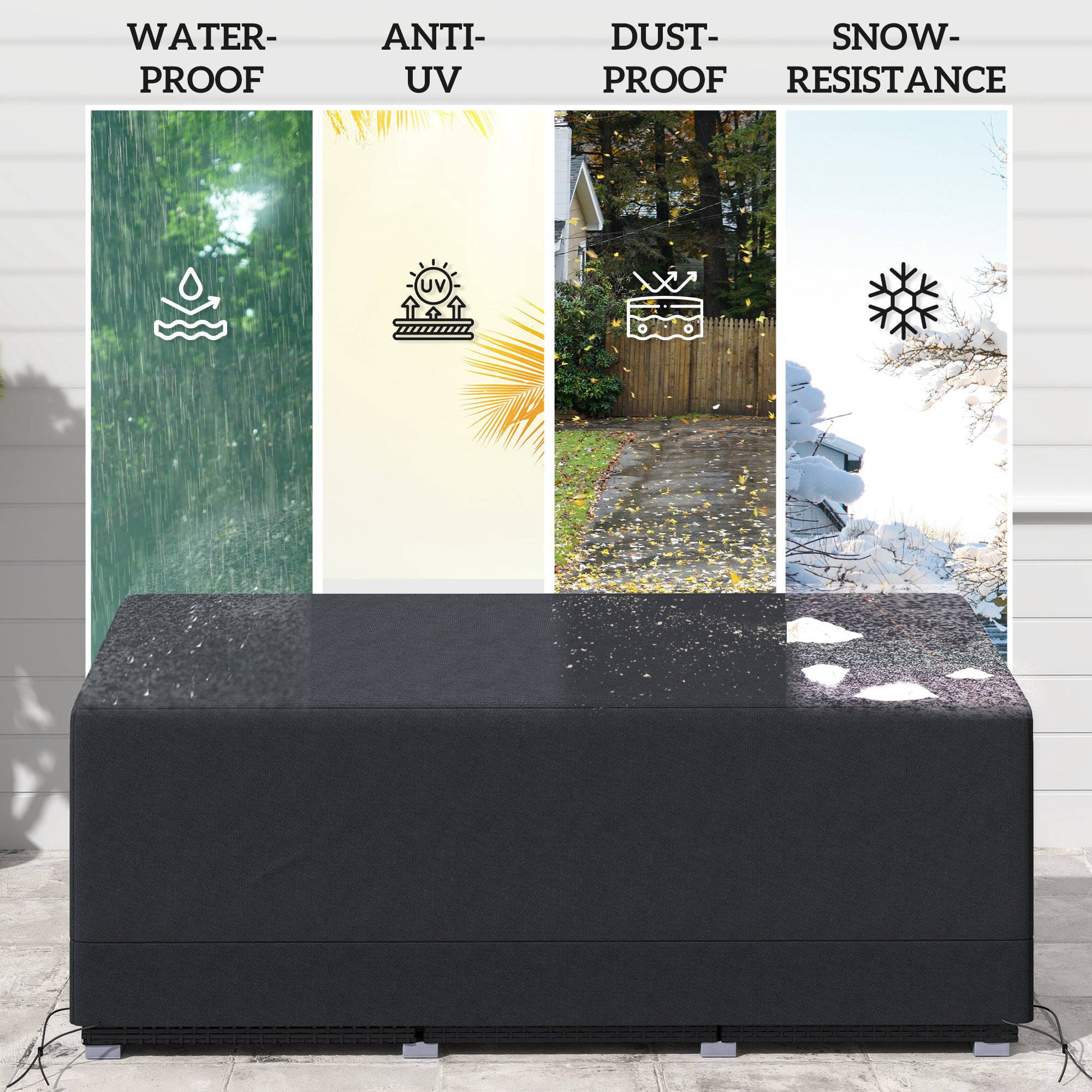 Rectangular Patio Garden Furniture Cover, Waterproof UV Resistant 3 Seater Sofa Bistro Set, 190 x 72 x 76cm, 600D Oxford Fabric, Black