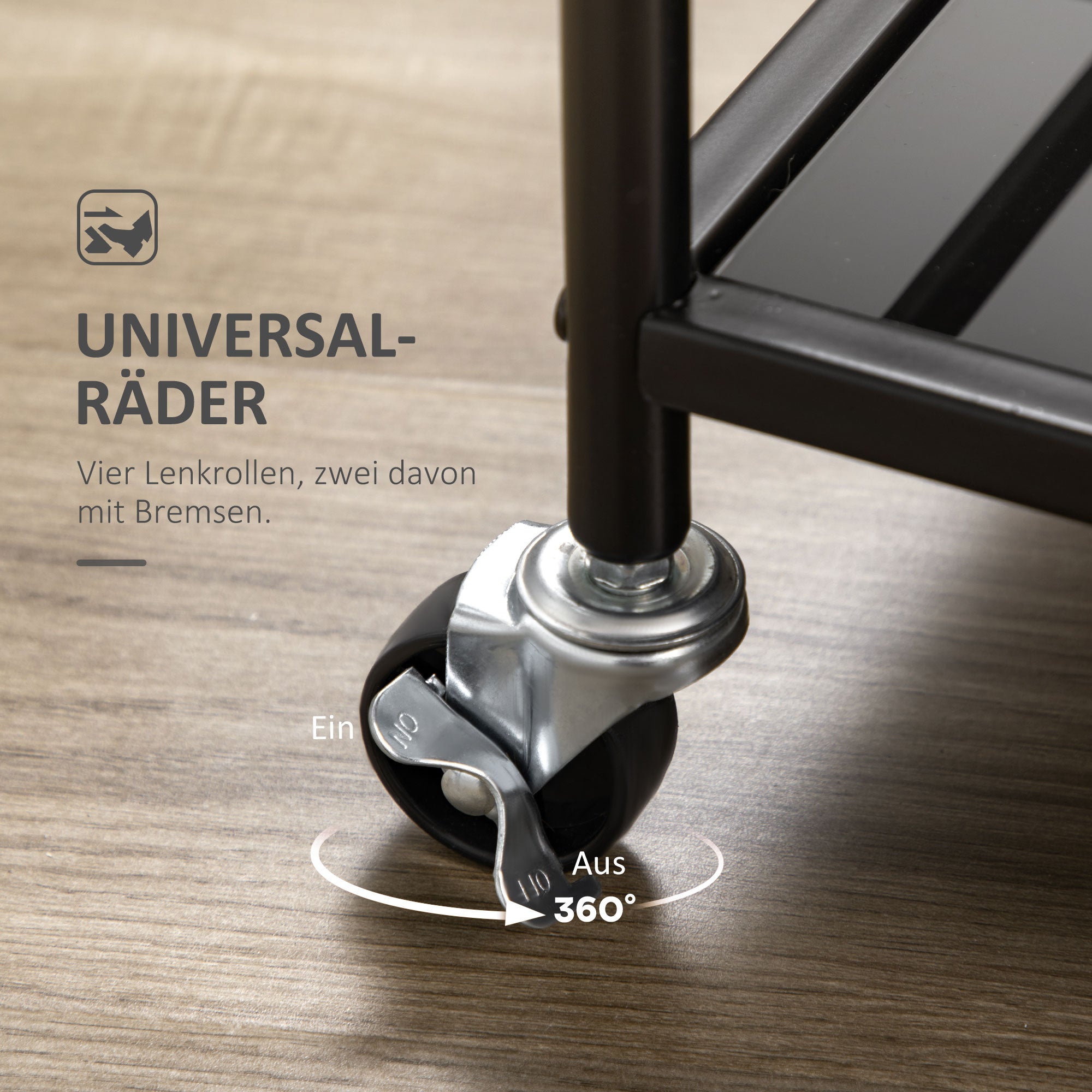 Kitchen Trolley Serving Cart with 2 Shelves and Wheels, Metal Black