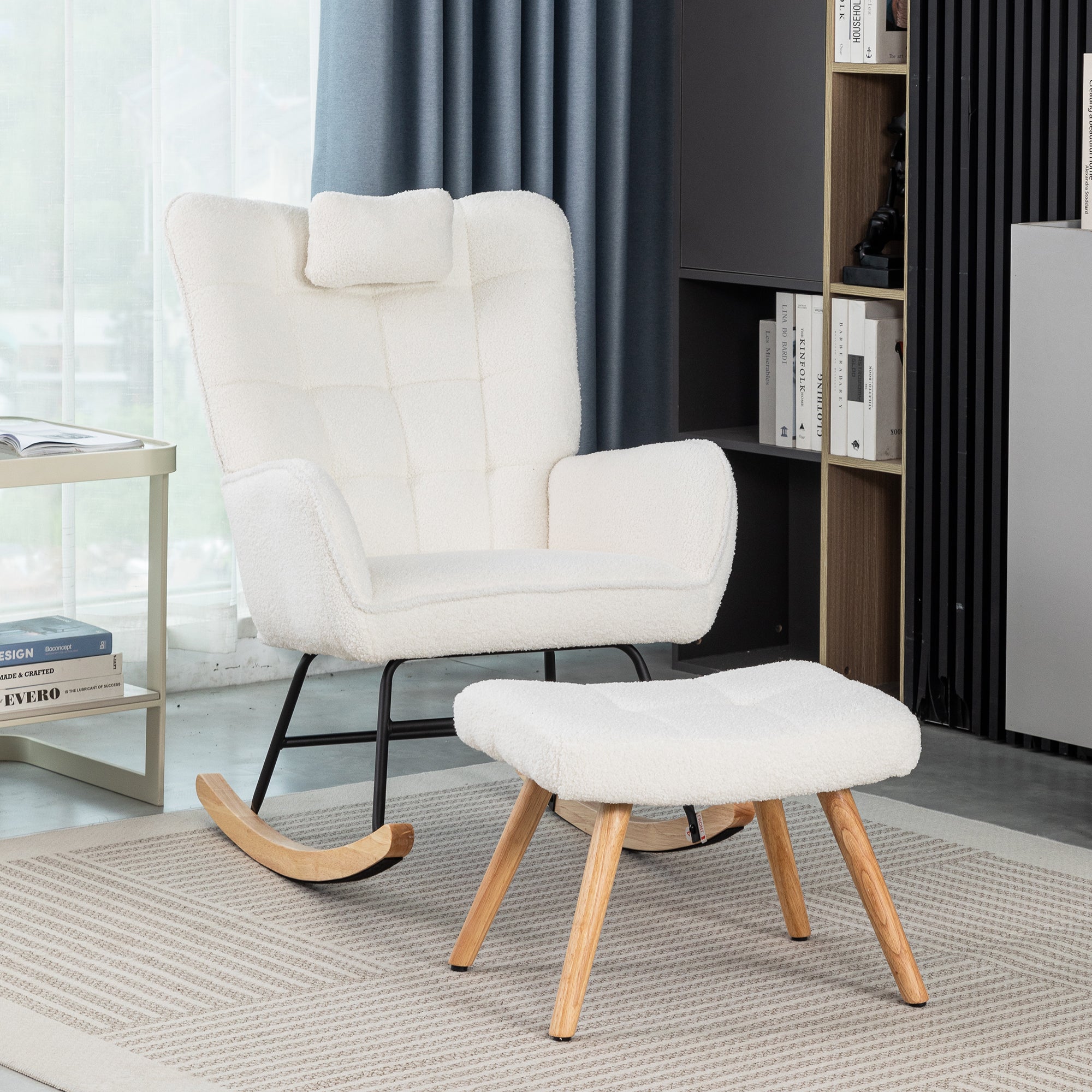 Ergonomic Rocking Chair with Footstool, 92cm High, 65cm Seat, White