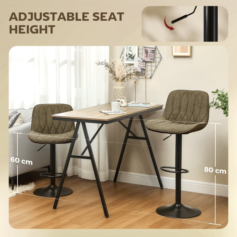Set of Two Bar Stools, Linen-Look Brown