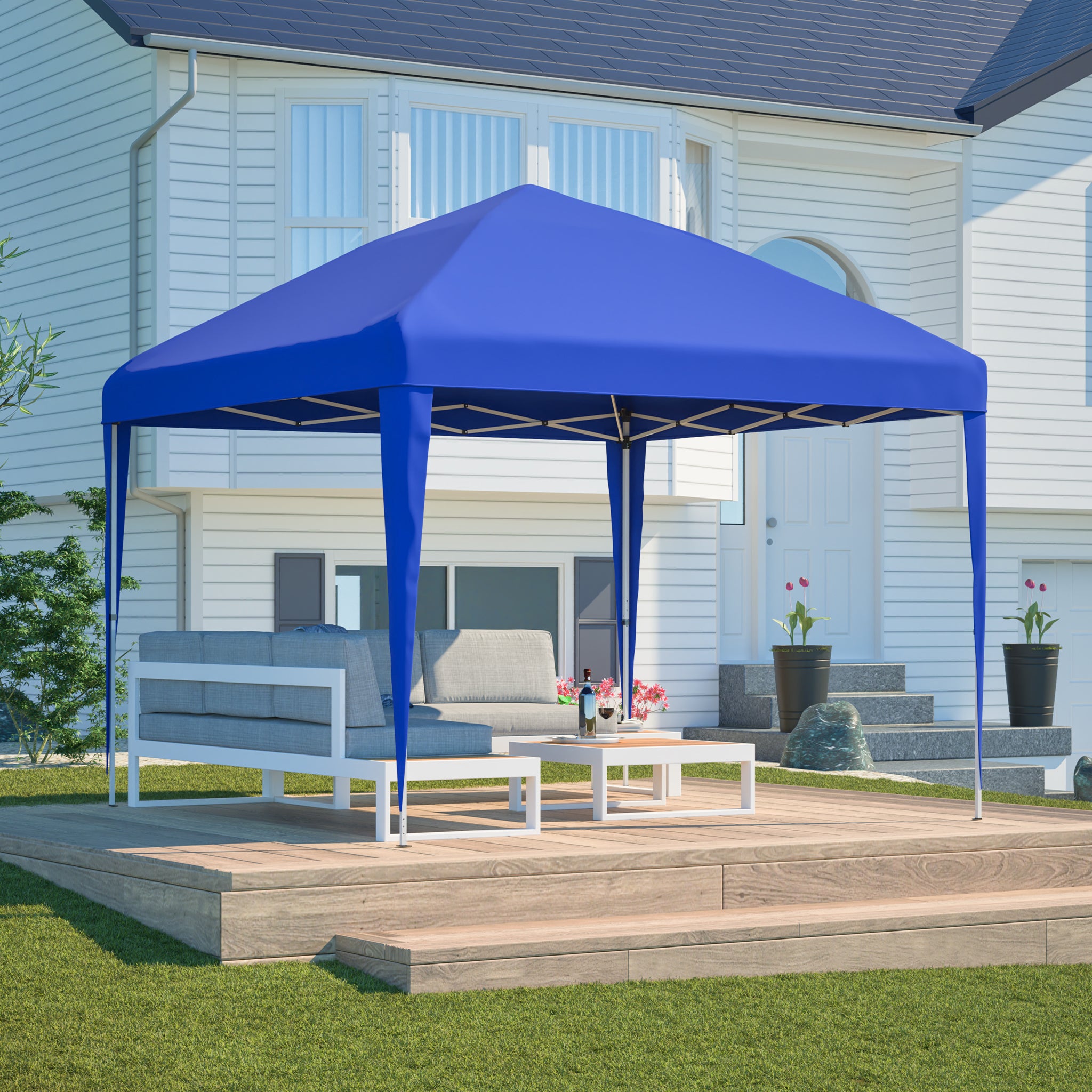 3x3m Pop-up Gazebo, Height-Adjustable Folding Garden Gazebo with 4 Sandbags & Carrying Bag, Blue