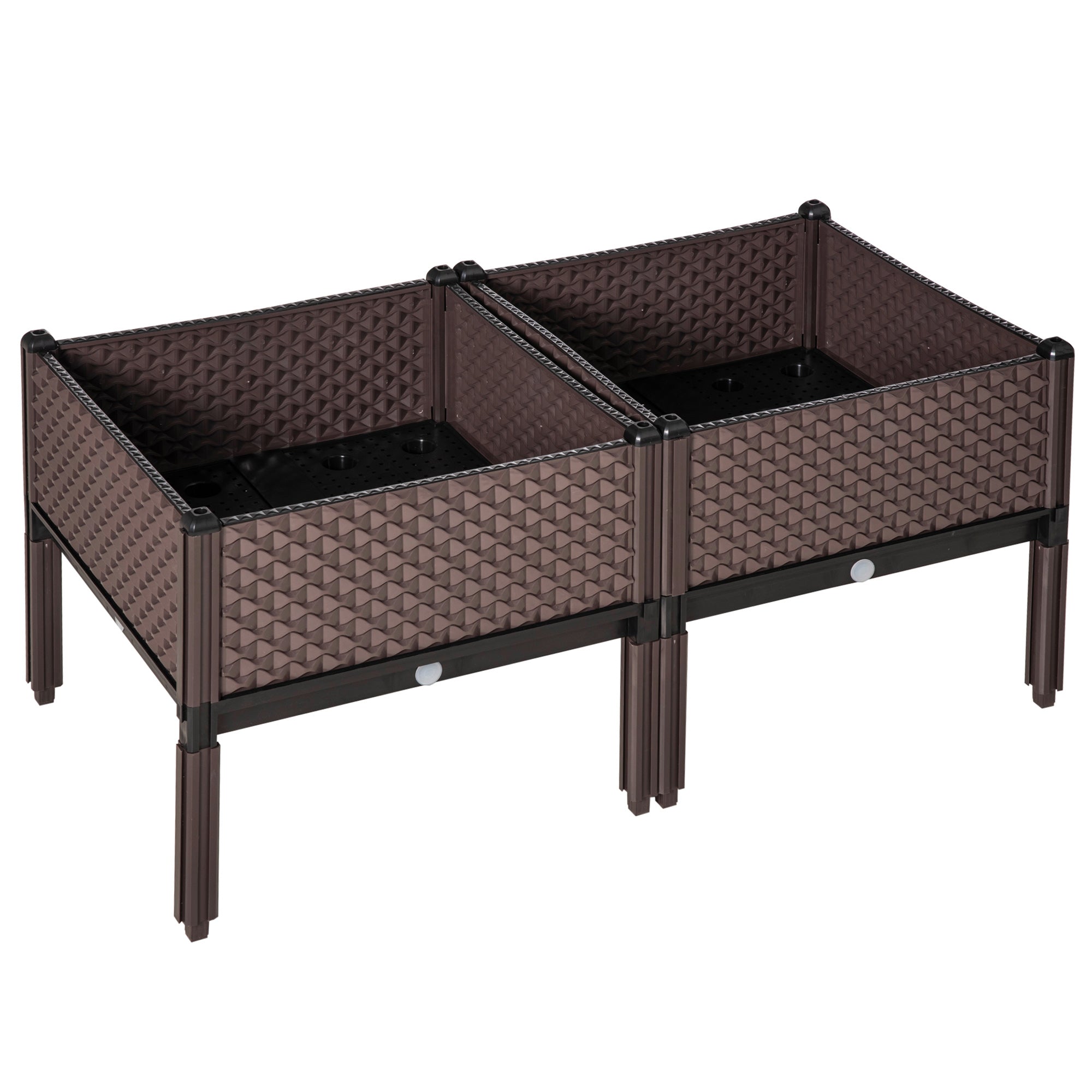 Garden Raised Bed Set of 2, Elevated Planter Box with Self-Watering, 50cm x 50cm x 46.5cm, Plastic