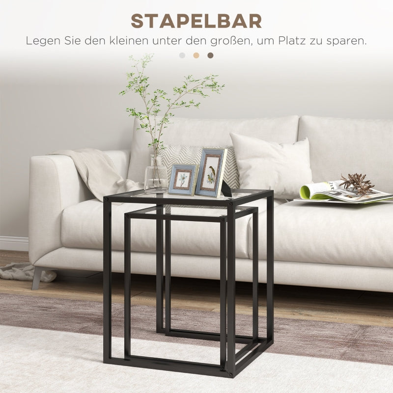 Set of 2 Stackable Side Tables Modern Steel Legs Black