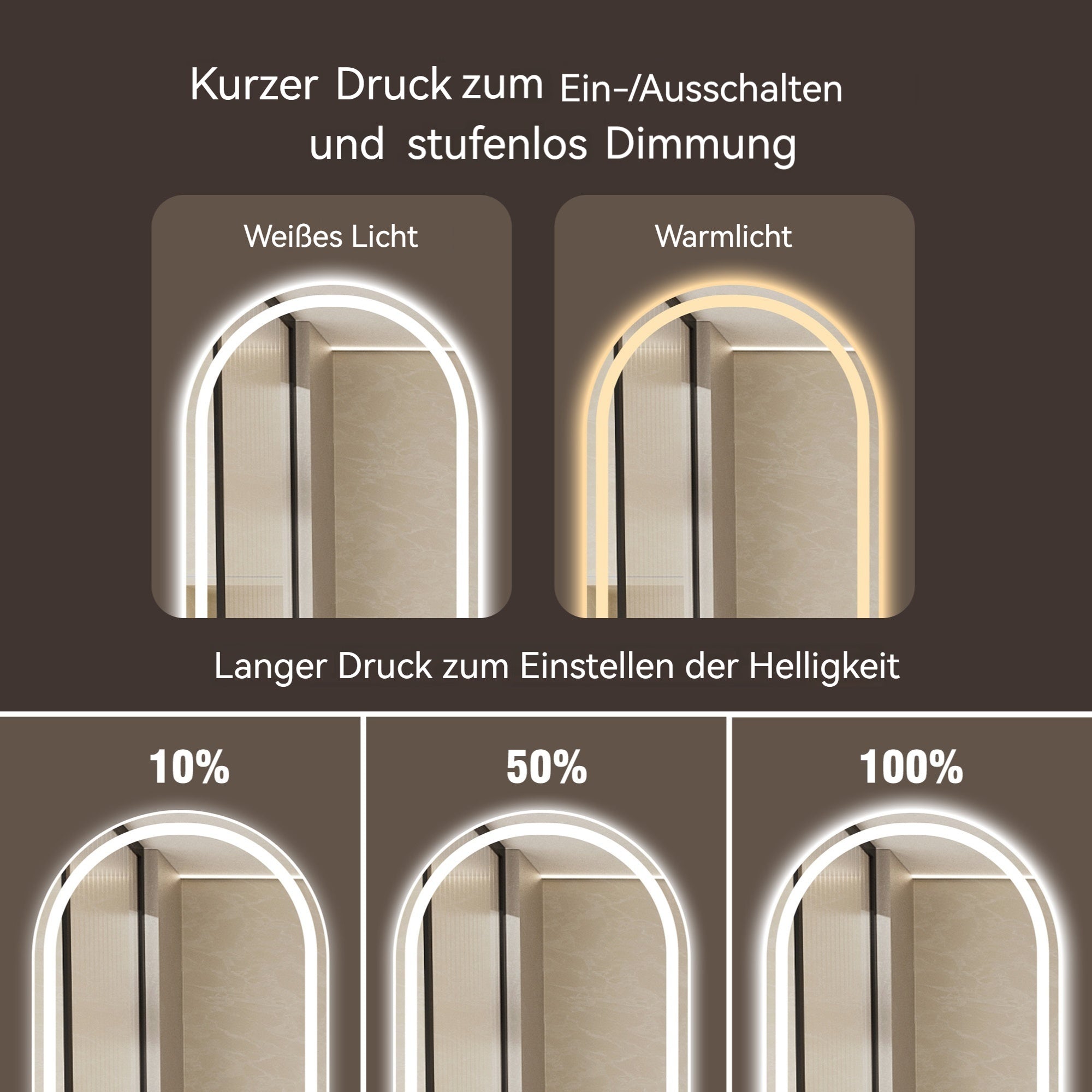 Frameless Oval Smart Mirror, 60x100cm Anti-Fog Touch Screen Bathroom, Glass