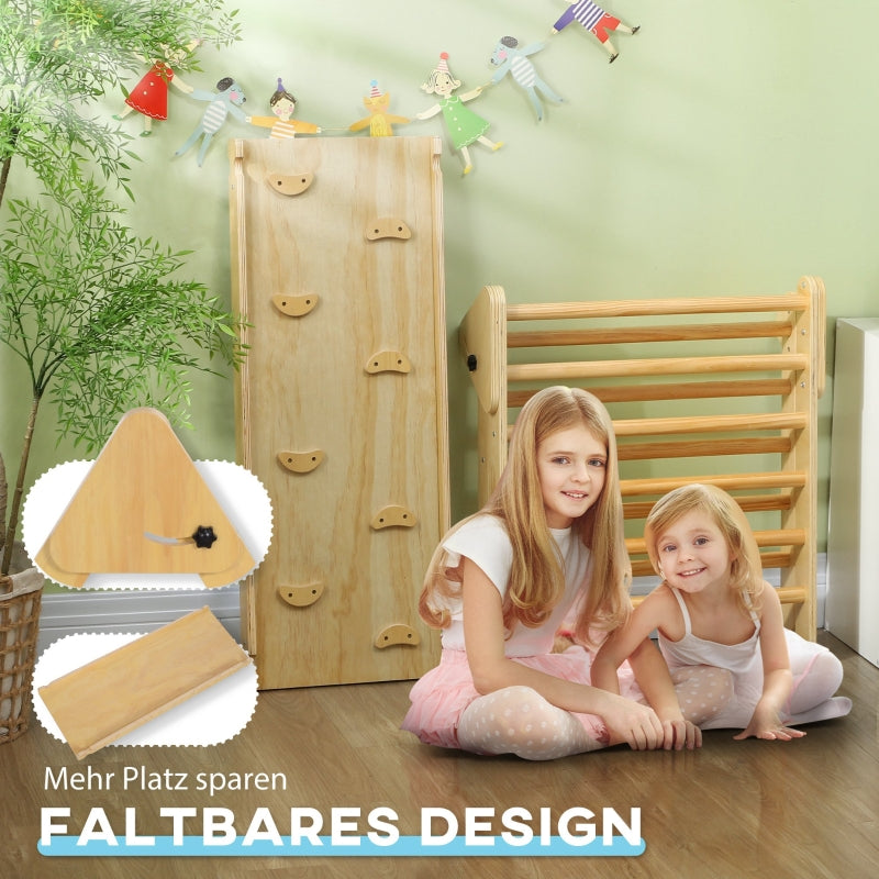Children's Climbing Set with Triangular Ladder and Double-Sided Ramp, Wood