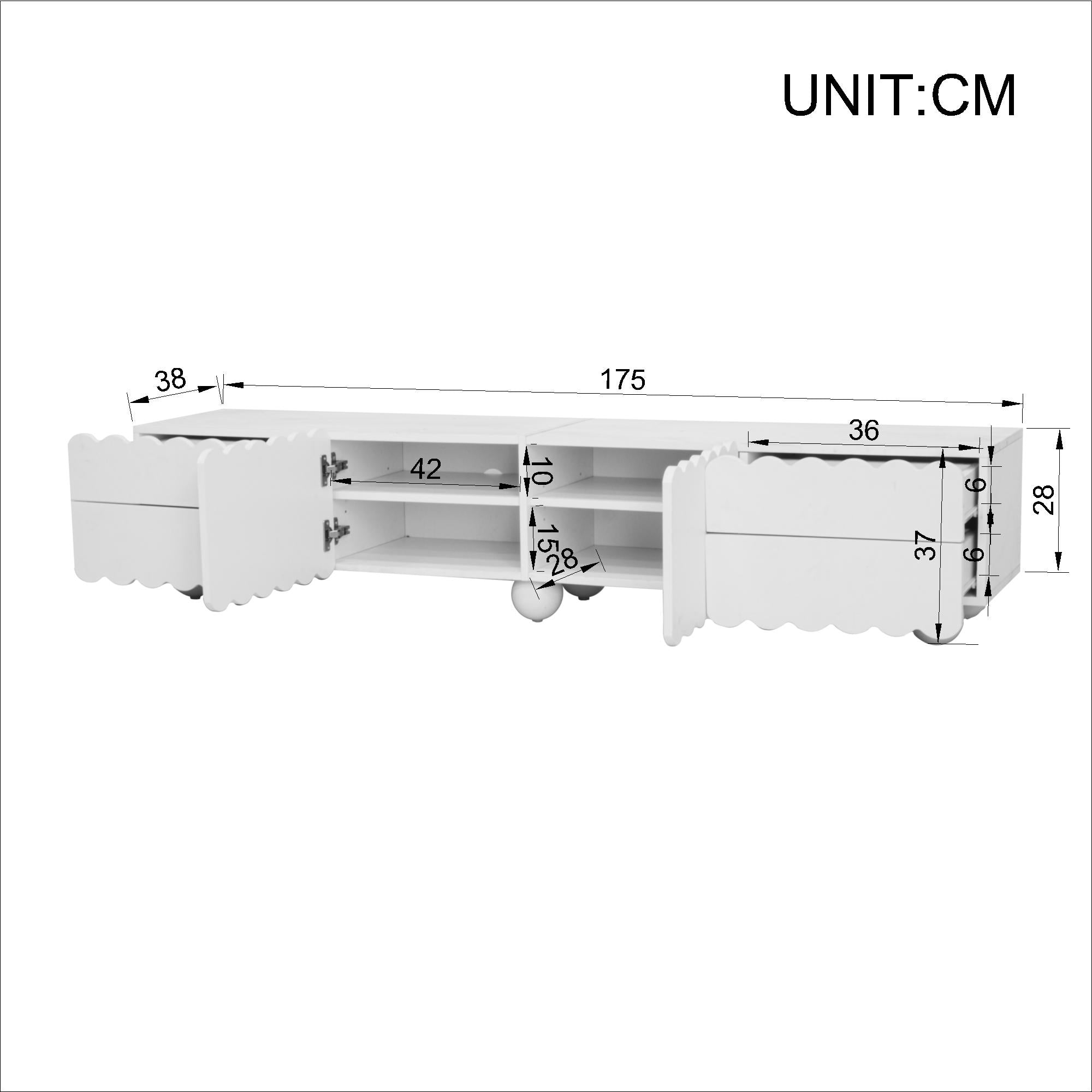 TV Cabinet, Modern Low Stand 175x38x37 cm, White