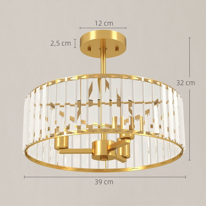 Ceiling Lamp, Chandelier Design, Crystal Shade, 3 Bulbs, Gold Metal