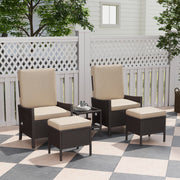 5 Piece Rattan Garden Furniture Set with Armchairs and Footstools, Khaki Wicker