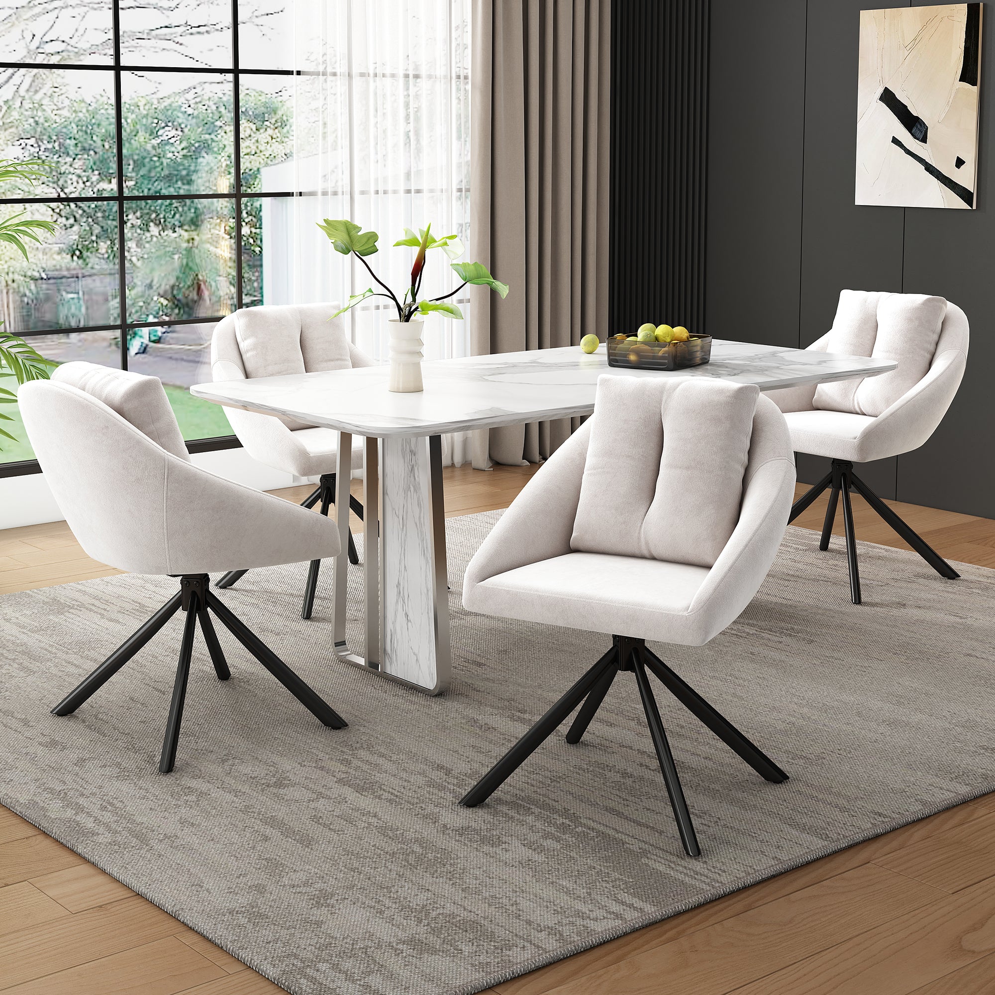 Modern Swivel Dining Chair with Ergonomic Design, Set of 4, Beige Velvet