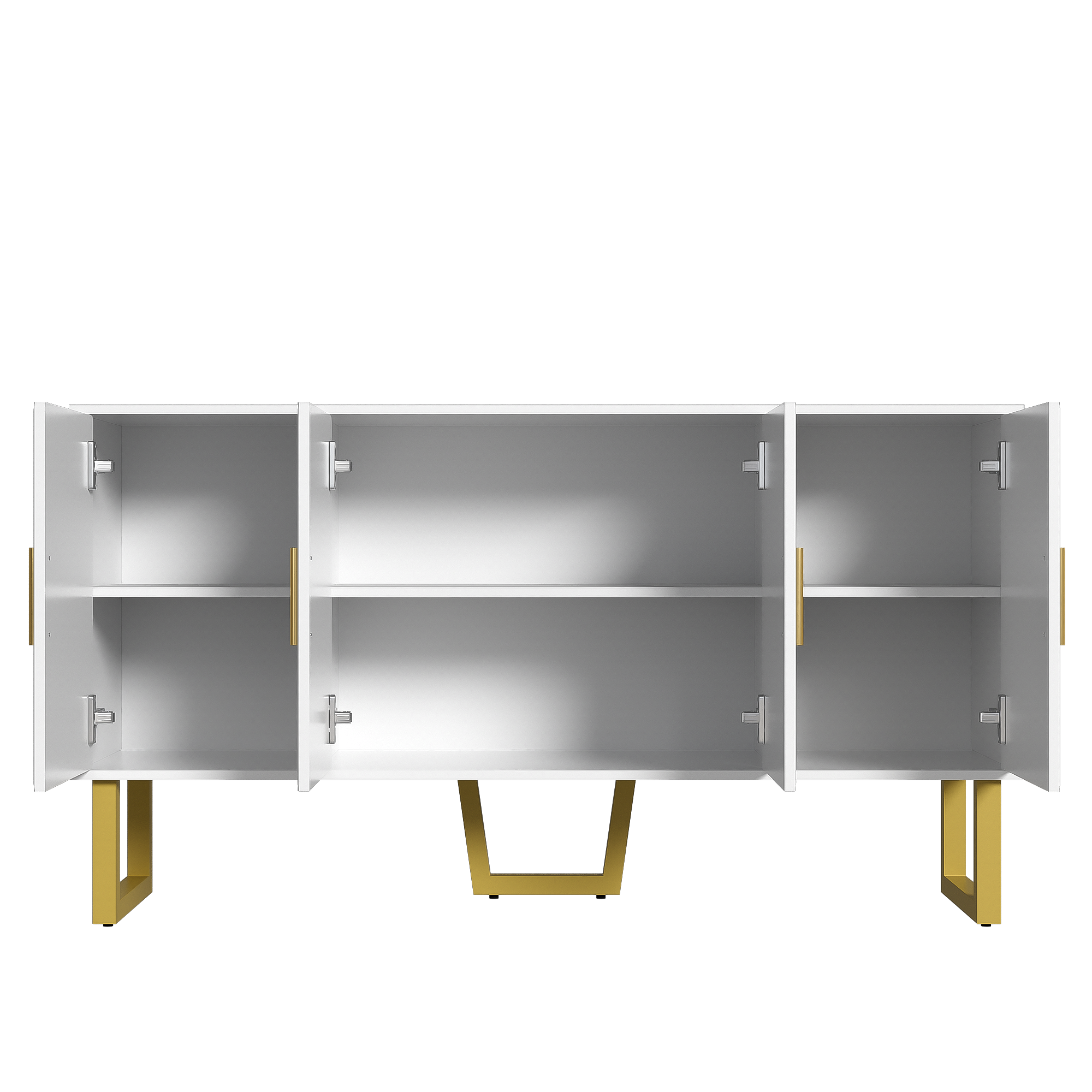 Sideboard, 150cm Modern Luxurious 4-Door with Adjustable Shelves, White High-Gloss