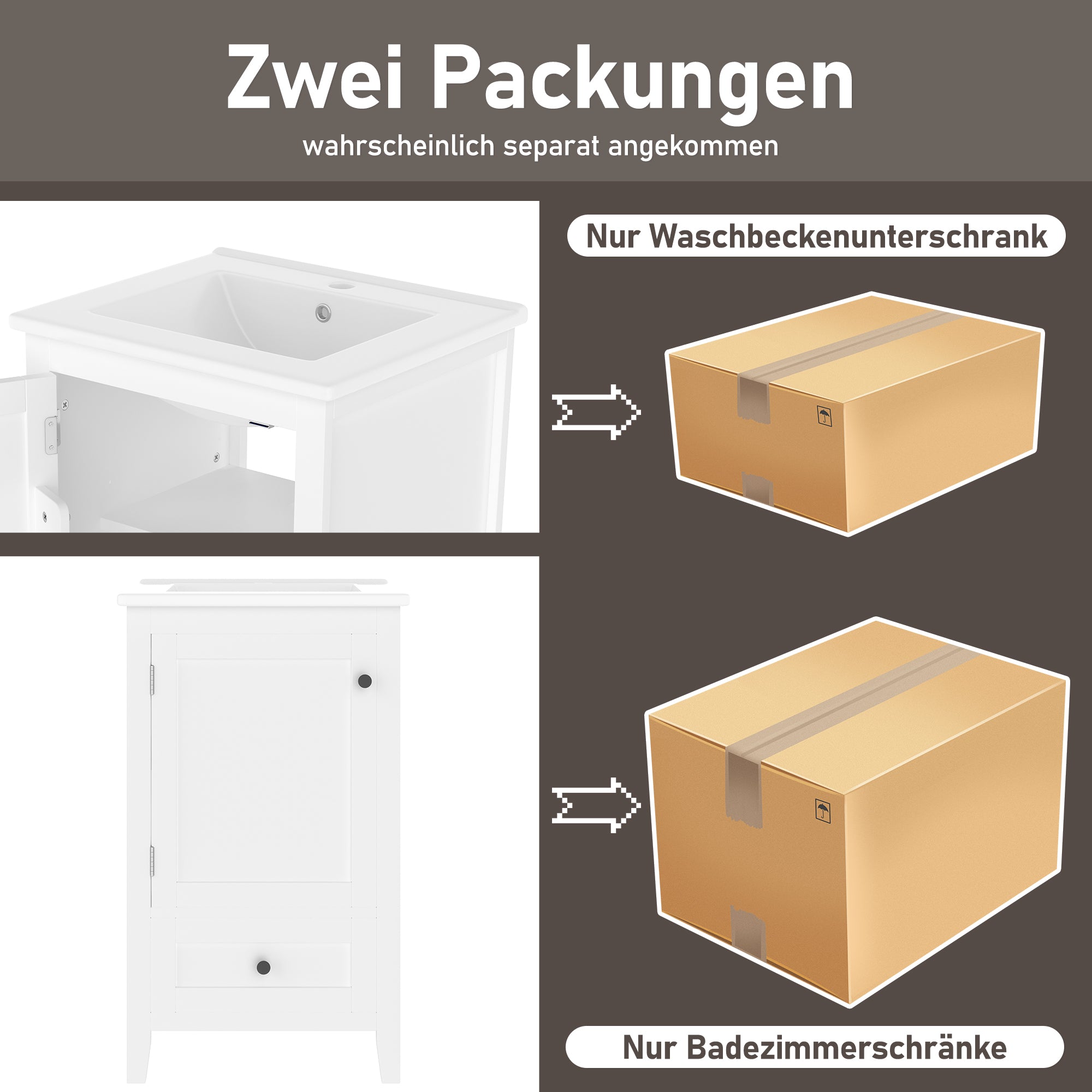 Floor-standing Bathroom Cabinet with Ceramic Sink and Storage Drawer, White