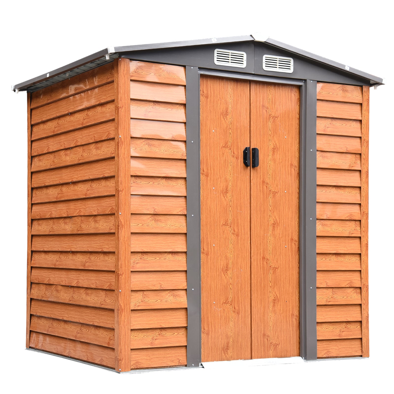 Metal Garden Shed with Ventilations, Sliding Door, Sloped Roof, Brown