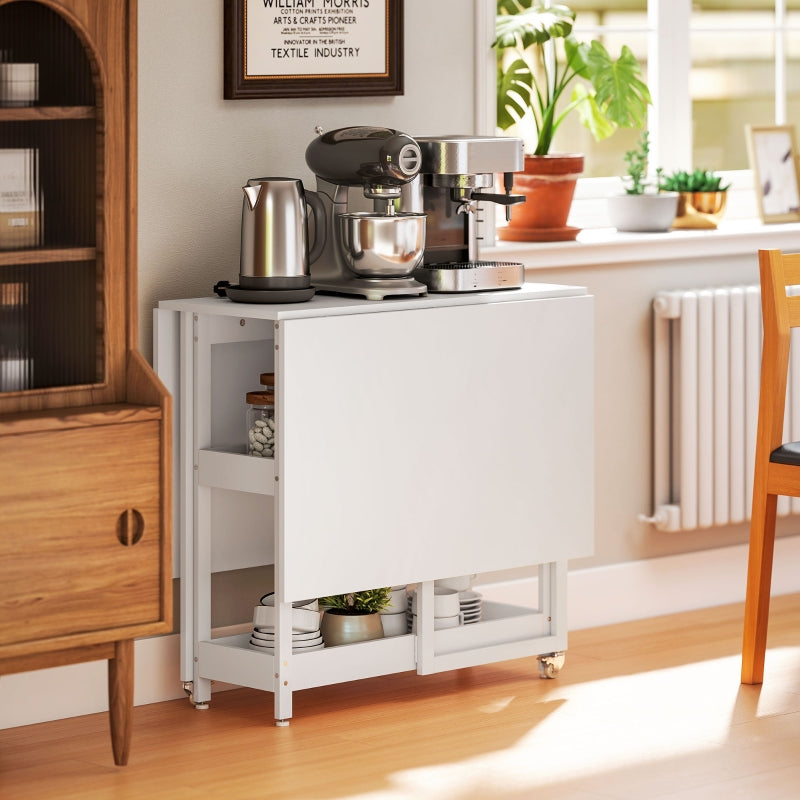 Folding Dining Table, Portable for 2-4 People with Open Shelves, White