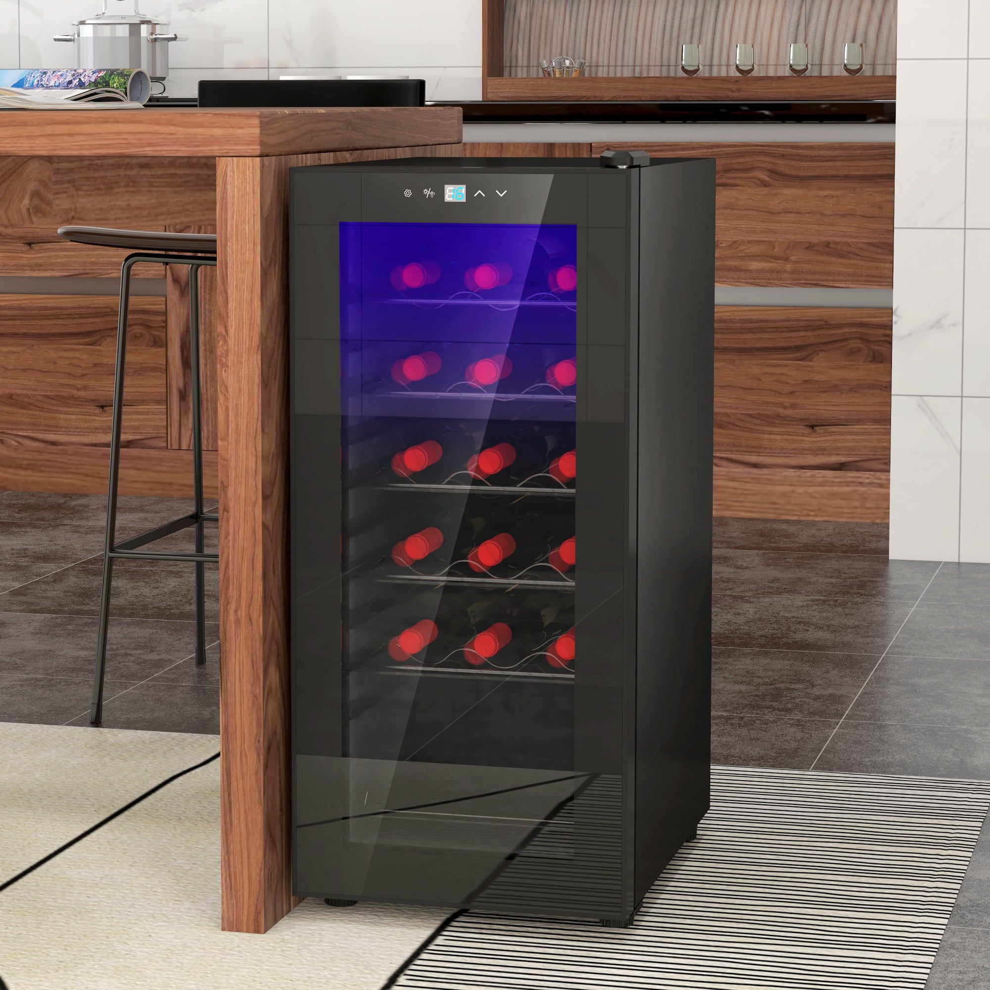 Wine Cooler, 18 Bottles, 50L, Glass Door, Stainless Steel