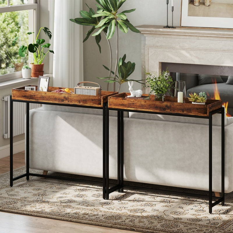 Hallway Console Table Narrow with Metal Frame Rustic Brown