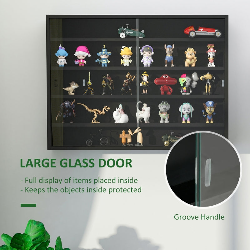 5-Tier Wall Display Shelf Cabinet, 4 Adjustable Shelves Glass Doors, Black