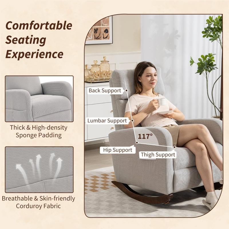 Corduroy Rocking Armchair Padded 11° Rocking Base Grey
