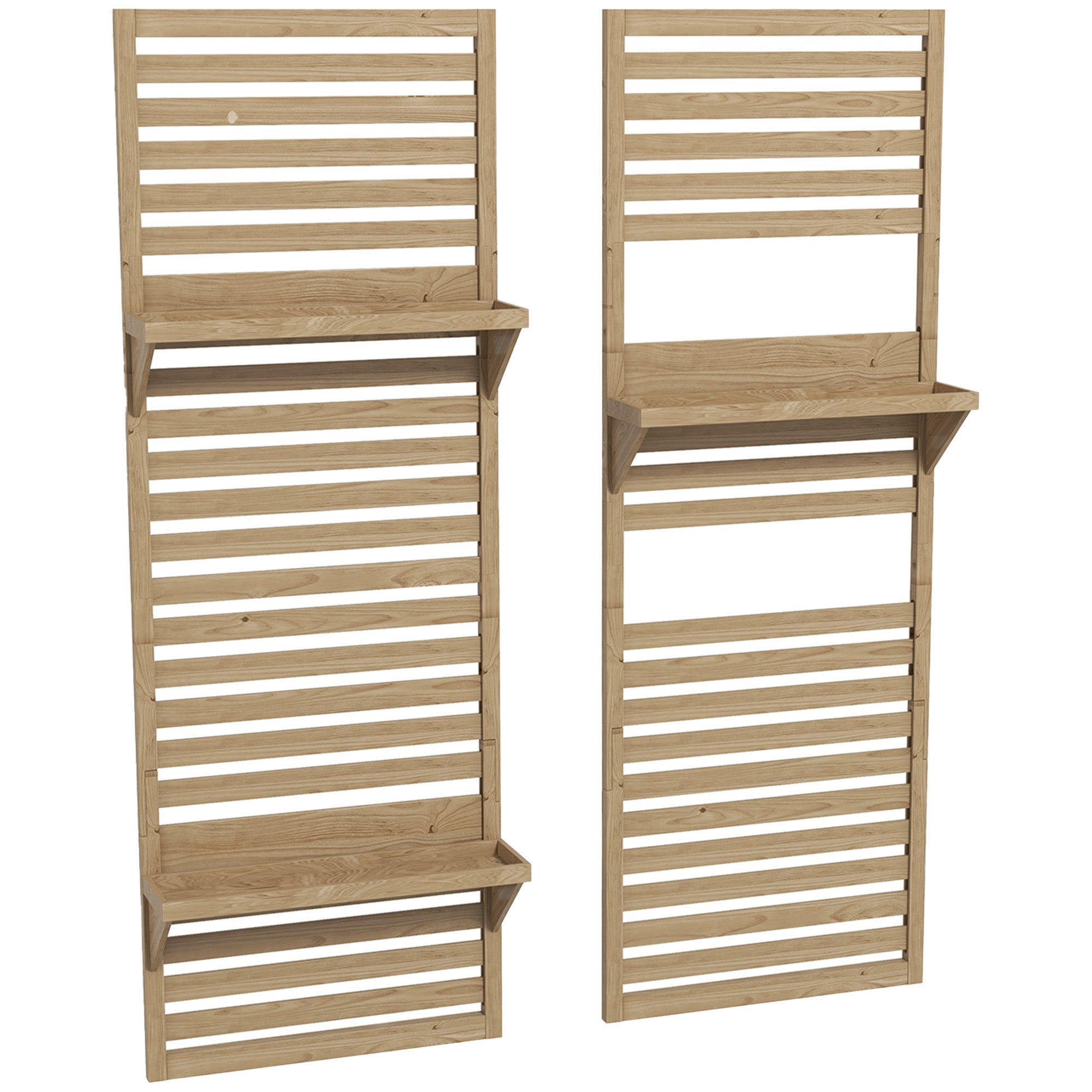 Wall Mounted Plant Stands Set of 2, Shelves Slatted Trellis, Fir Wood