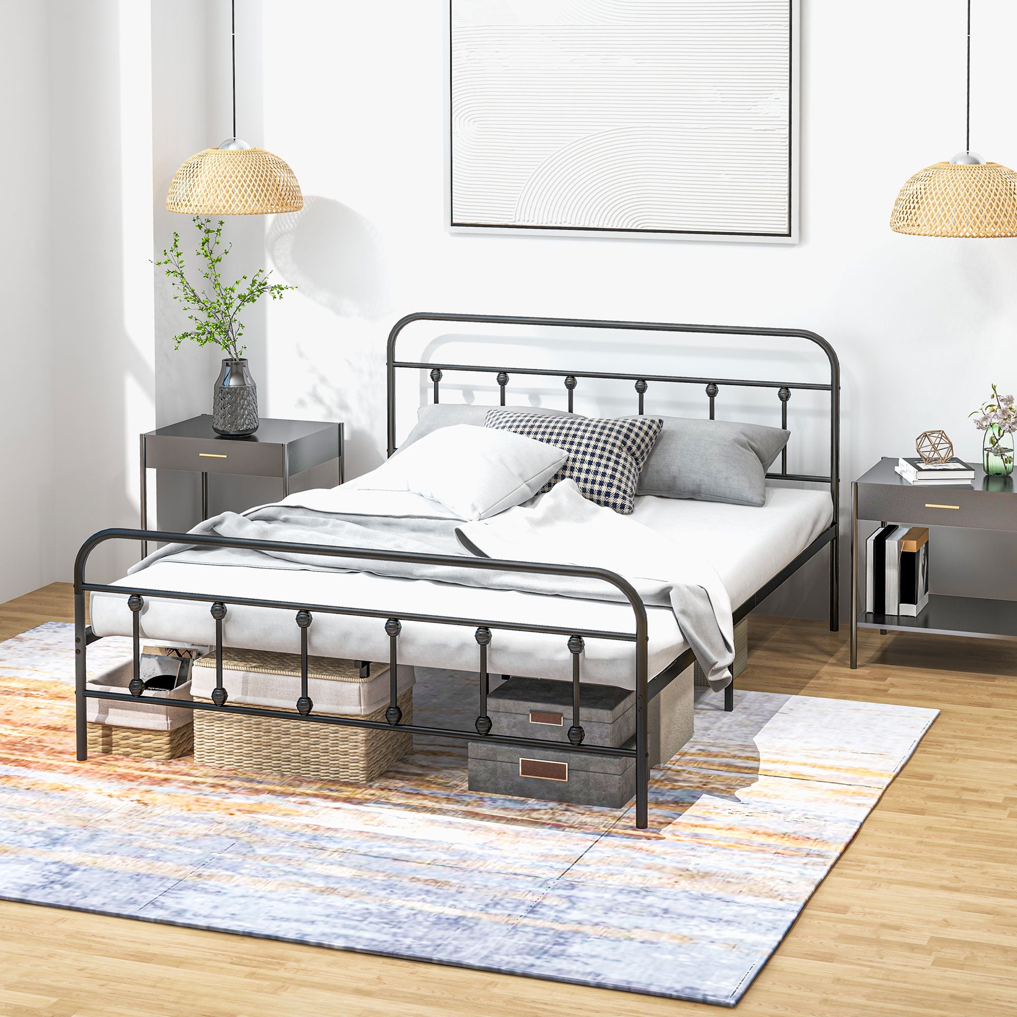 Double Bed Frame Minimalistic Metal Black