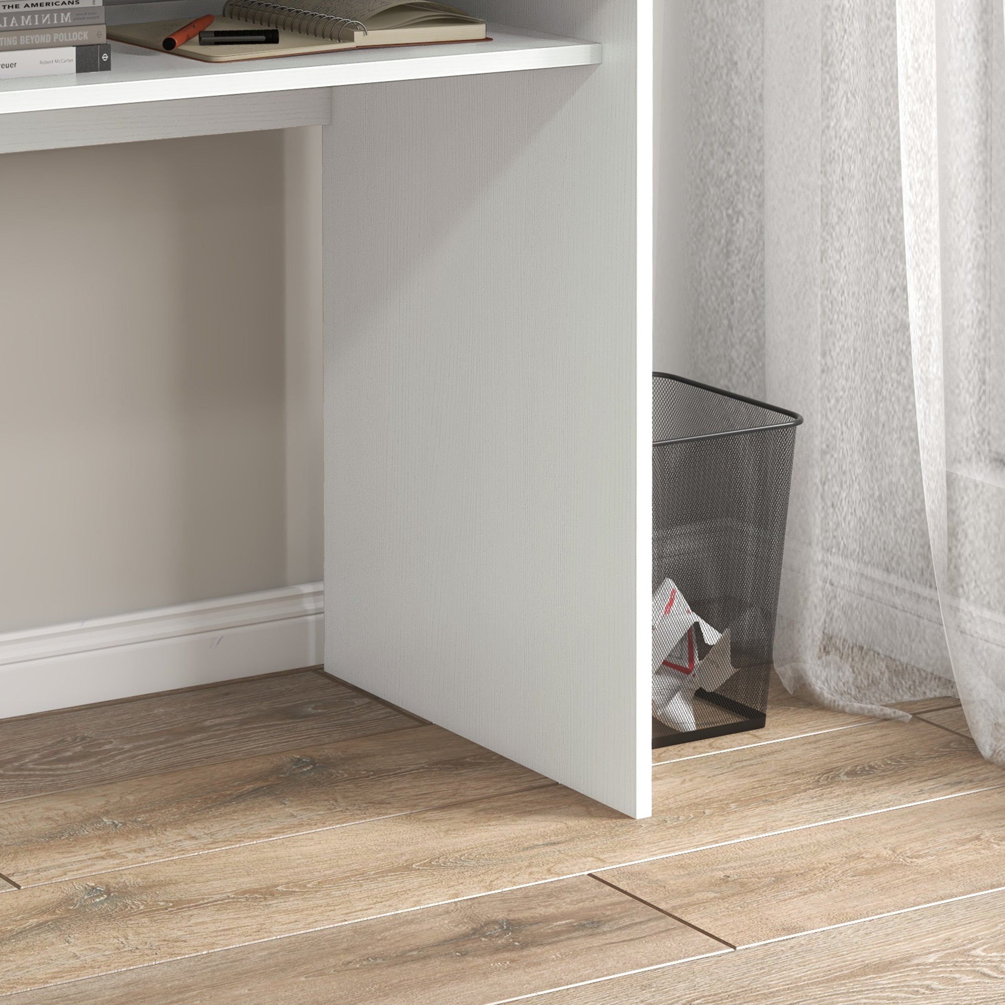 Modern Computer Desk Small Writing Desk Storage Shelf White Wood Grain