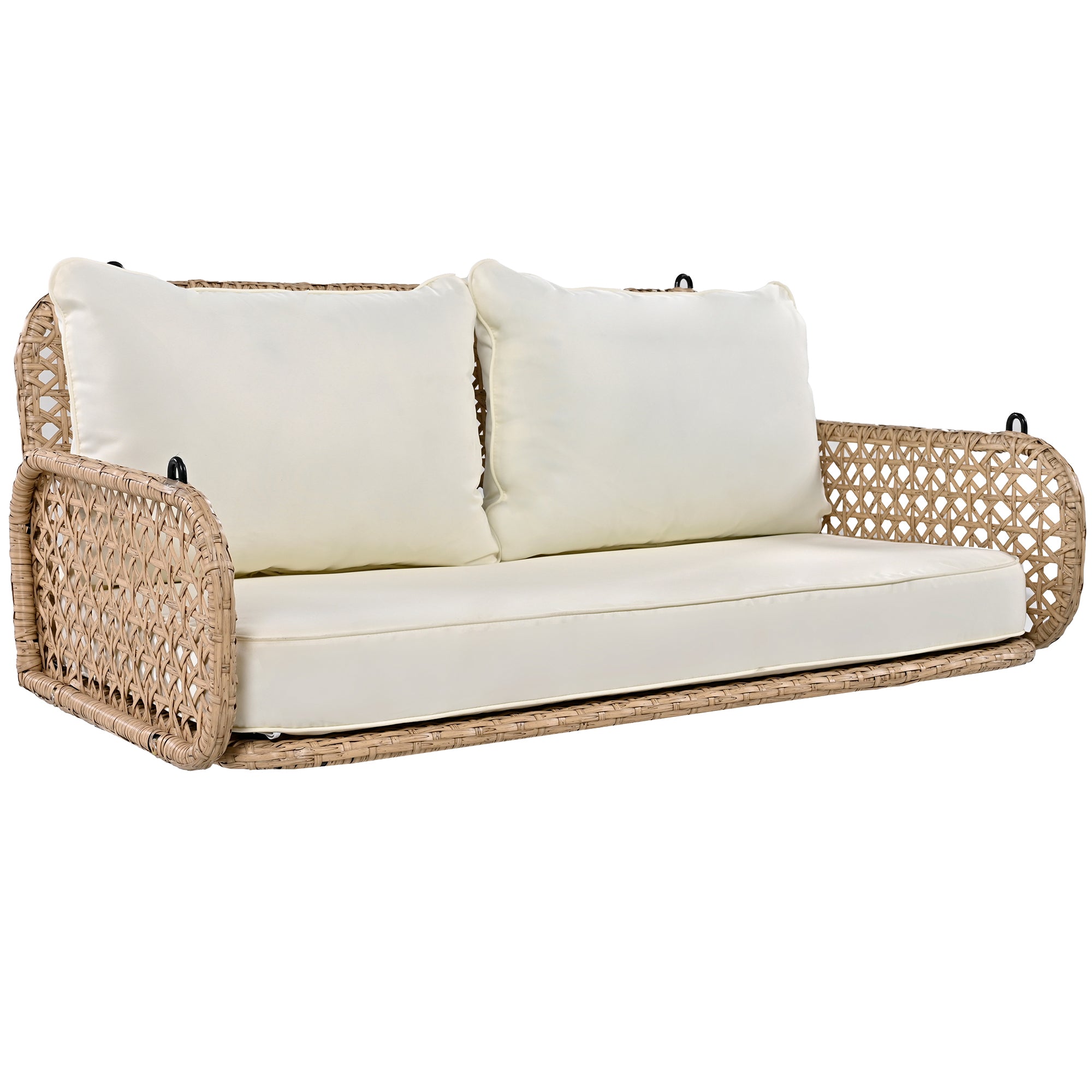 PE Rattan Double Swing Seat with Cushions and Chains, 320kg Capacity, Beige