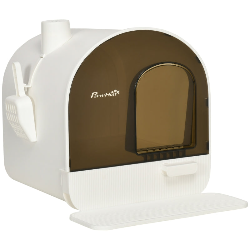 Hooded Cat Litter Box with Lid, Scoop, Filter, Flap Door