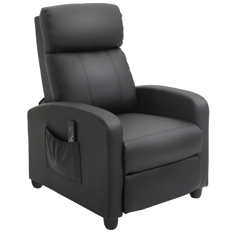 Recliner Armchair, Massage Push Back with Adjustable Leg Rest, Faux Leather Black