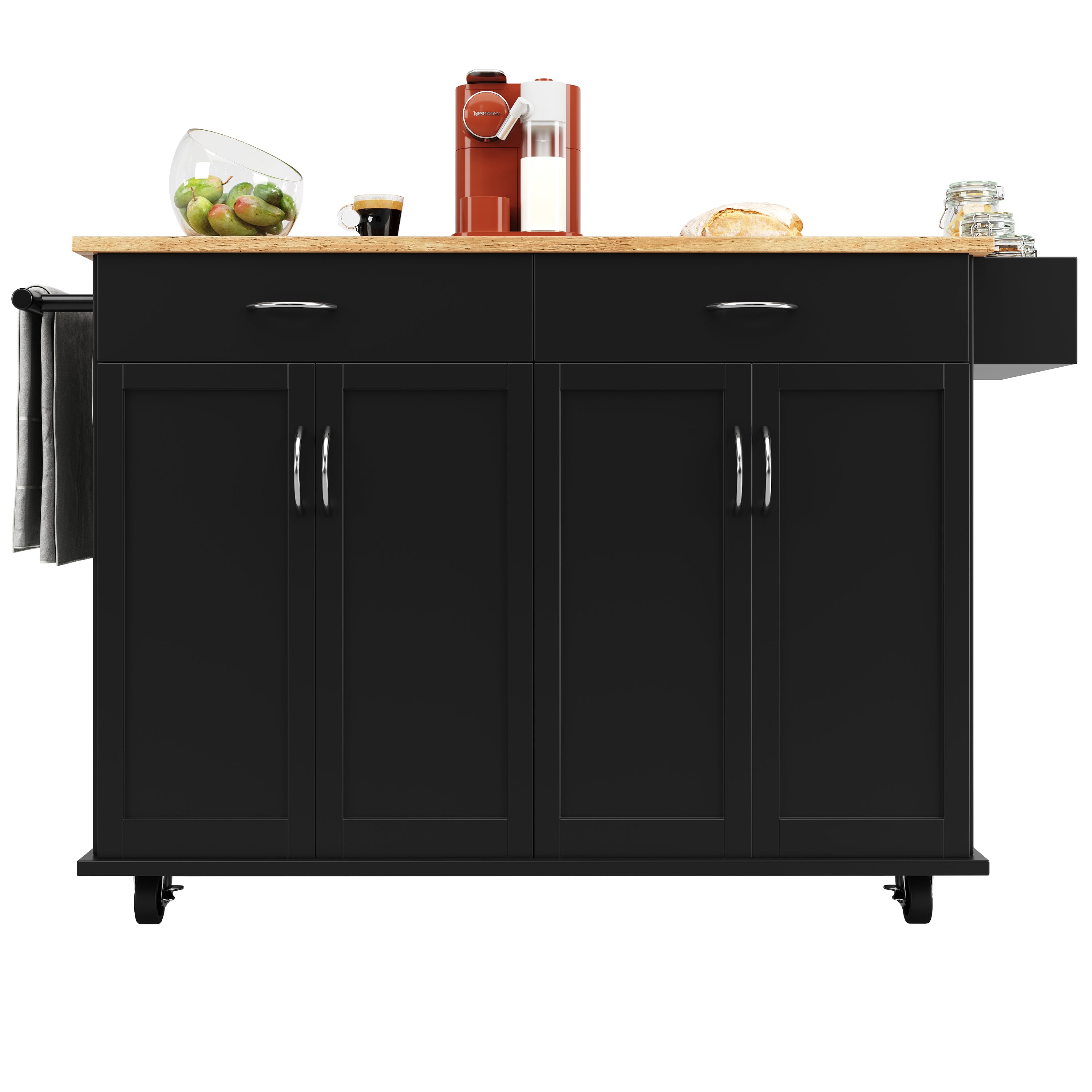 Modern Kitchen Island Multifunctional Dining Cart Storage - Black
