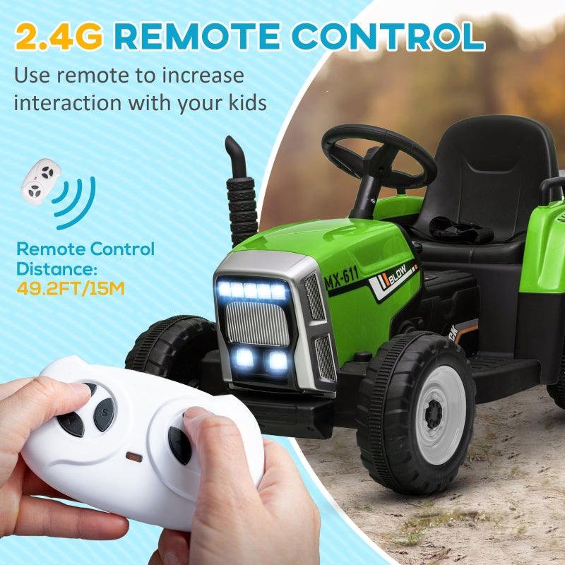 Ride On Tractor, Detachable Trailer, Remote Control, Music - Green