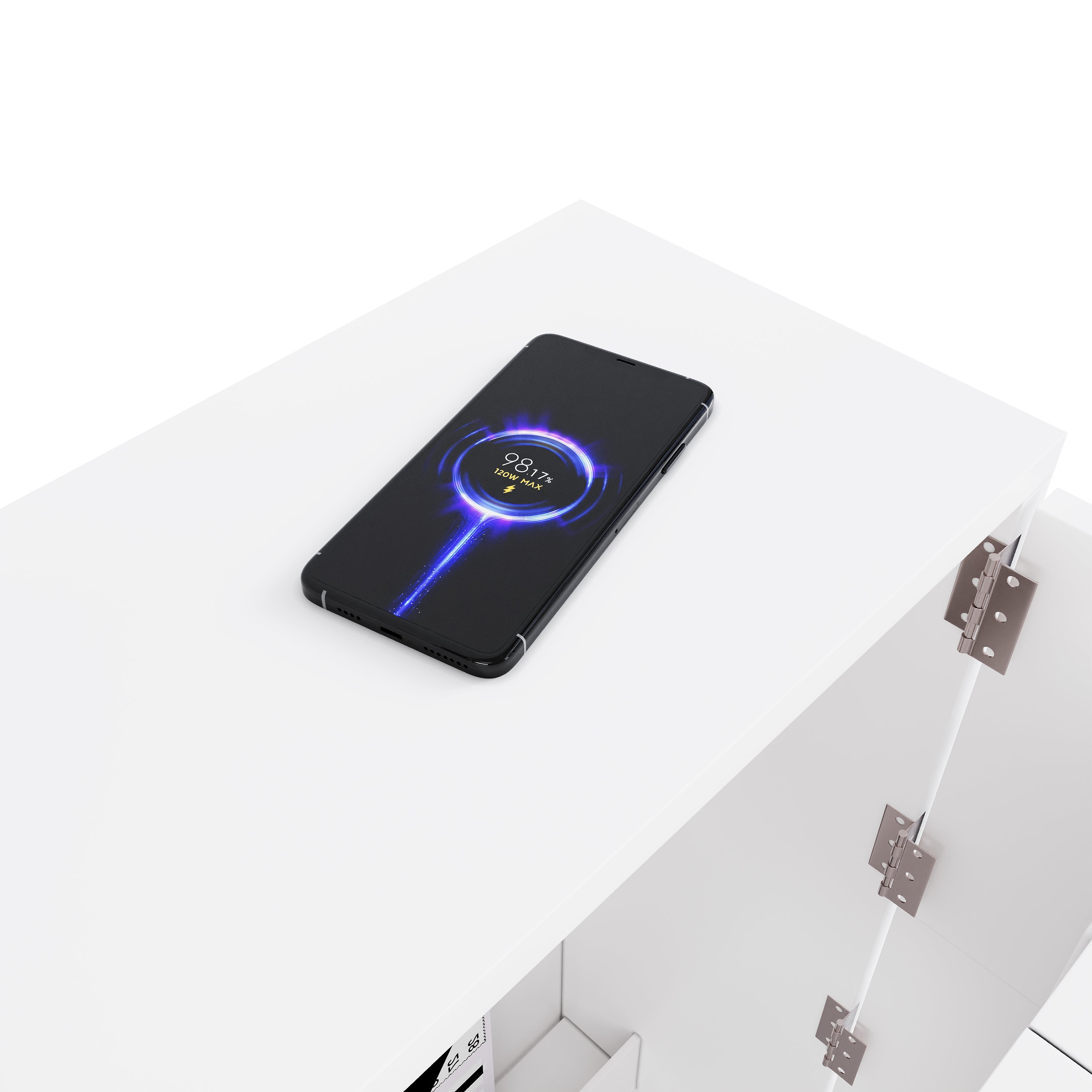 Foldable Desk, 2-in-1 Sideboard & Workstation with Wireless Charger & Wheels, White High Gloss