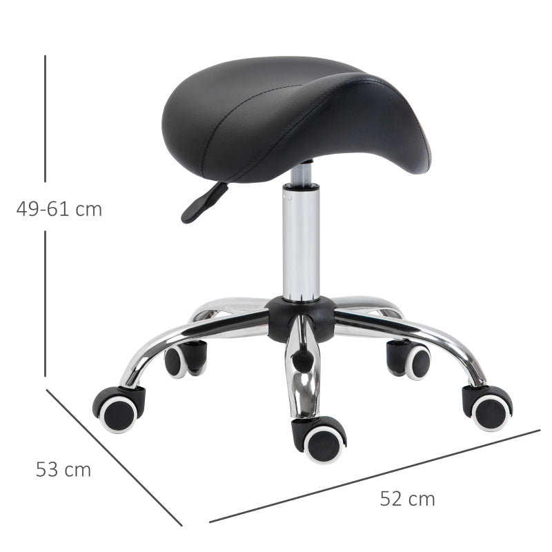 Cosmetic Stool 360° Rotate Hydraulic Height Adjustable Rolling Saddle Faux Leather, Black