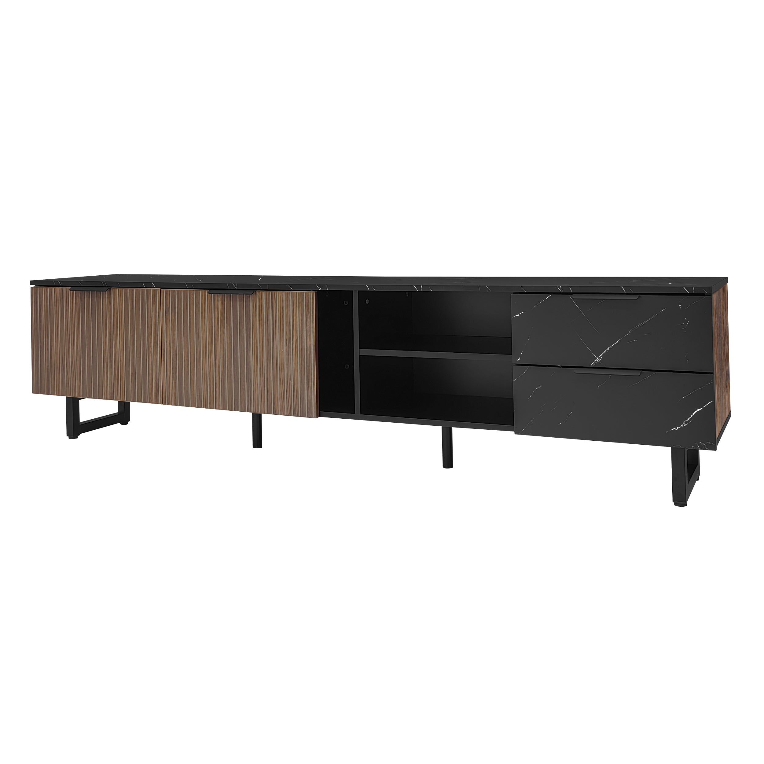 TV Cabinet 200cm Marble Look, Black
