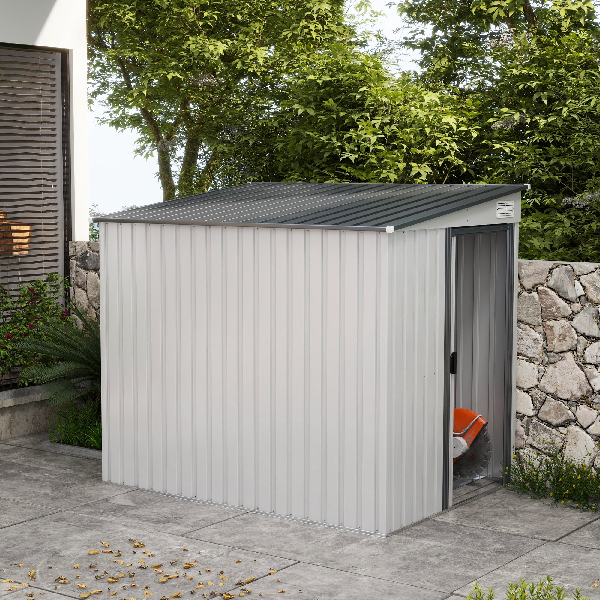Galvanised Metal Shed 7 x 5ft with Sliding Door, White