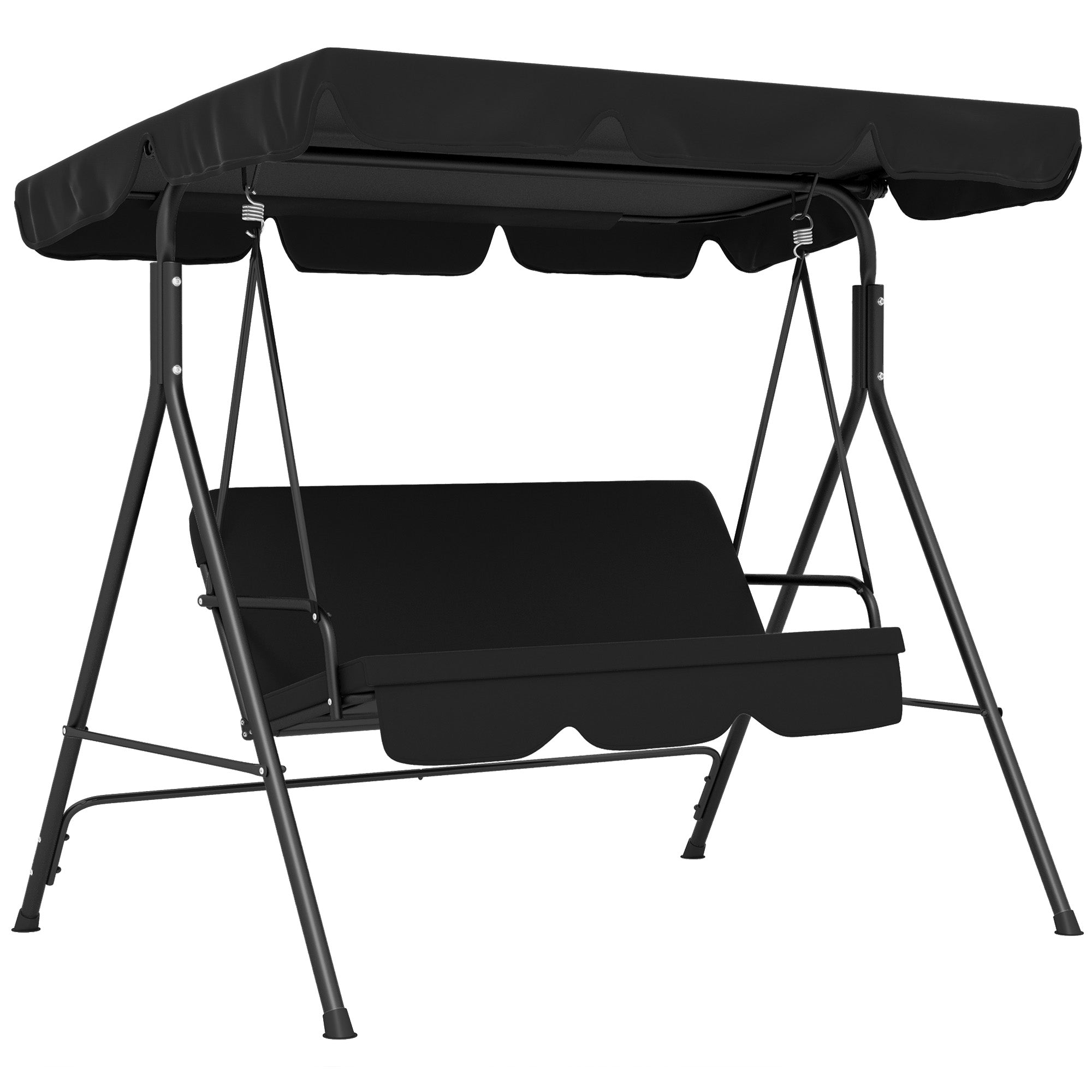 Hollywood Swing 3-Seater Garden Swing Adjustable Canopy Steel Construction, Black