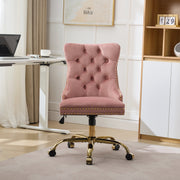 Home Office Chair Modern Velvet Upholstered Tufted Button Adjustable Swivel Golden Base - Pink