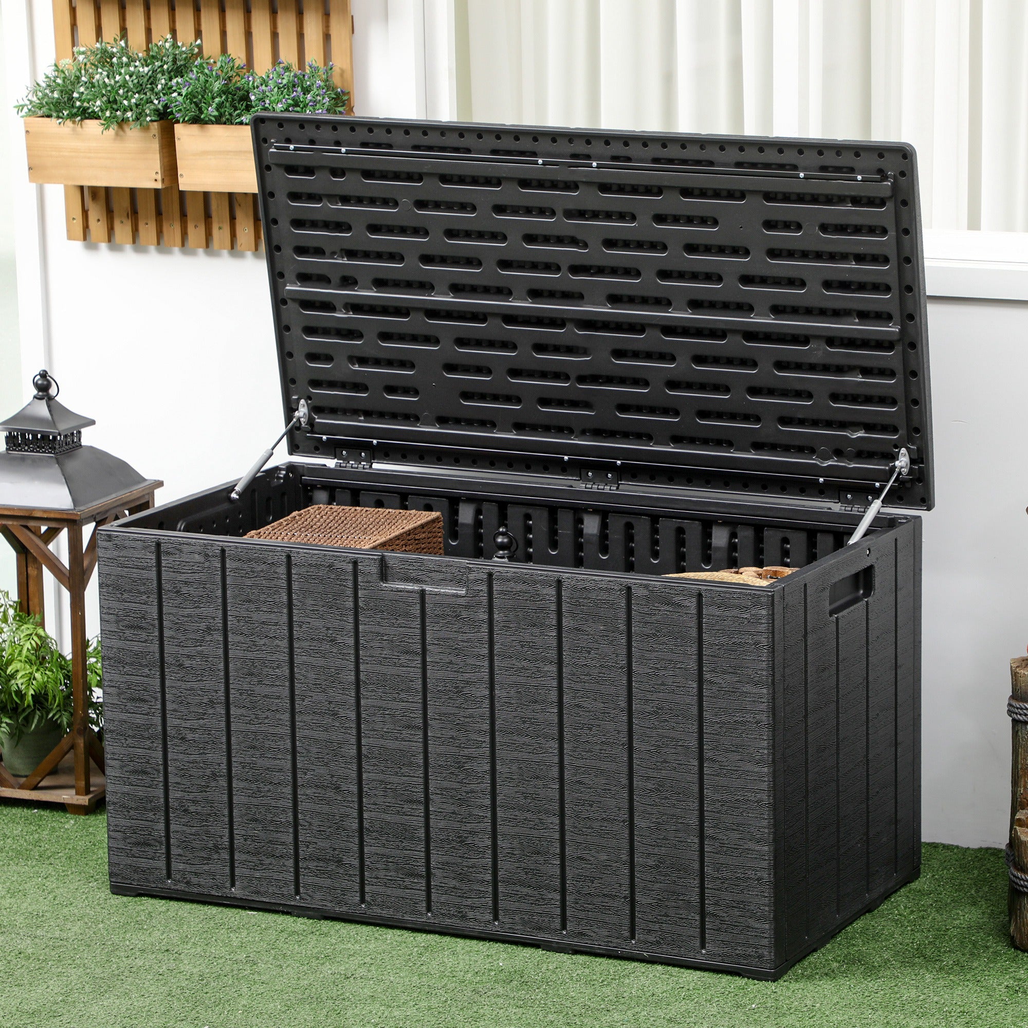 Garden Storage Box, 336 Litre Water-resistant Heavy Duty Double Wall, Black