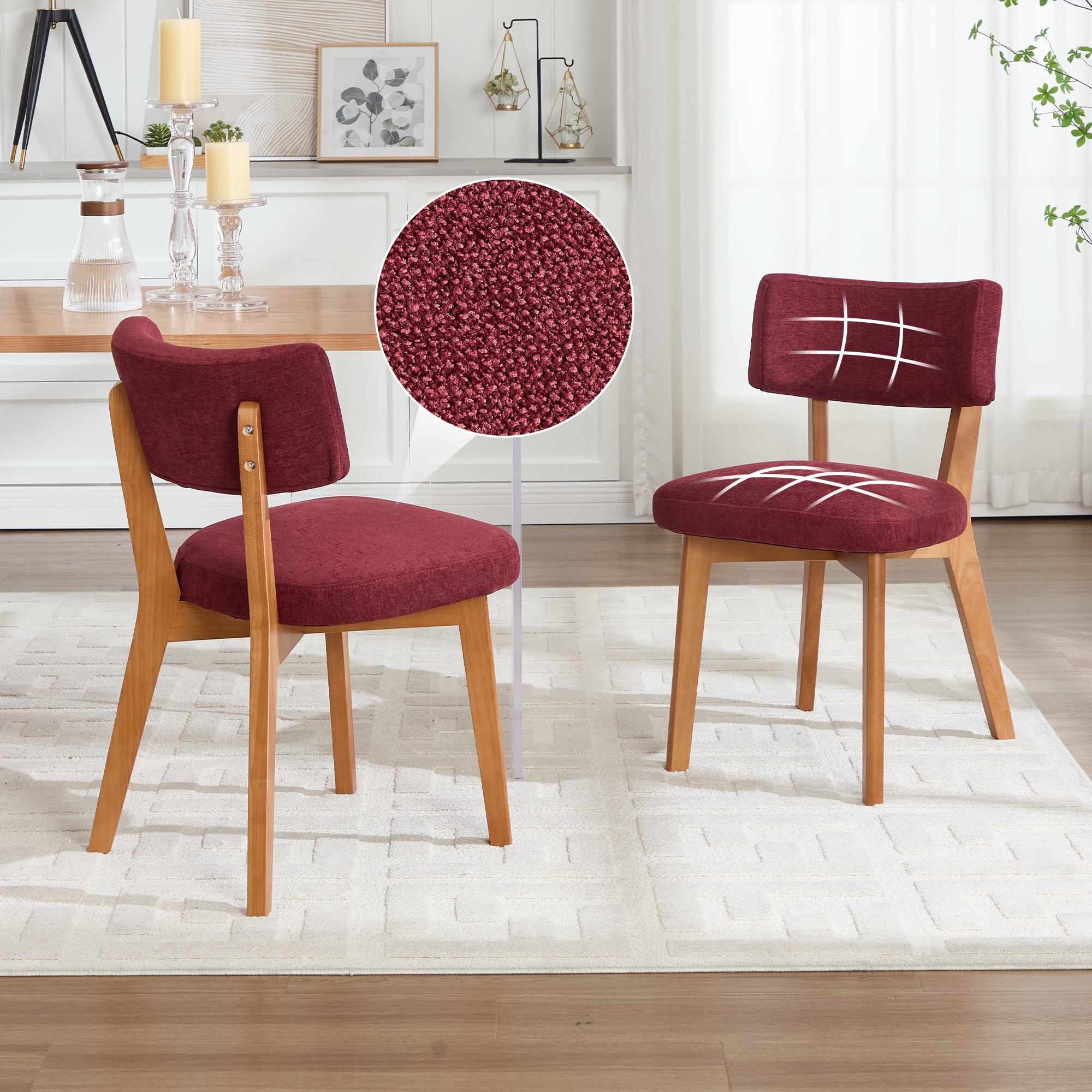 Dining Chair Set of 2, Mid-Century Style Solid Wood Legs Upholstered Seat, Fabric